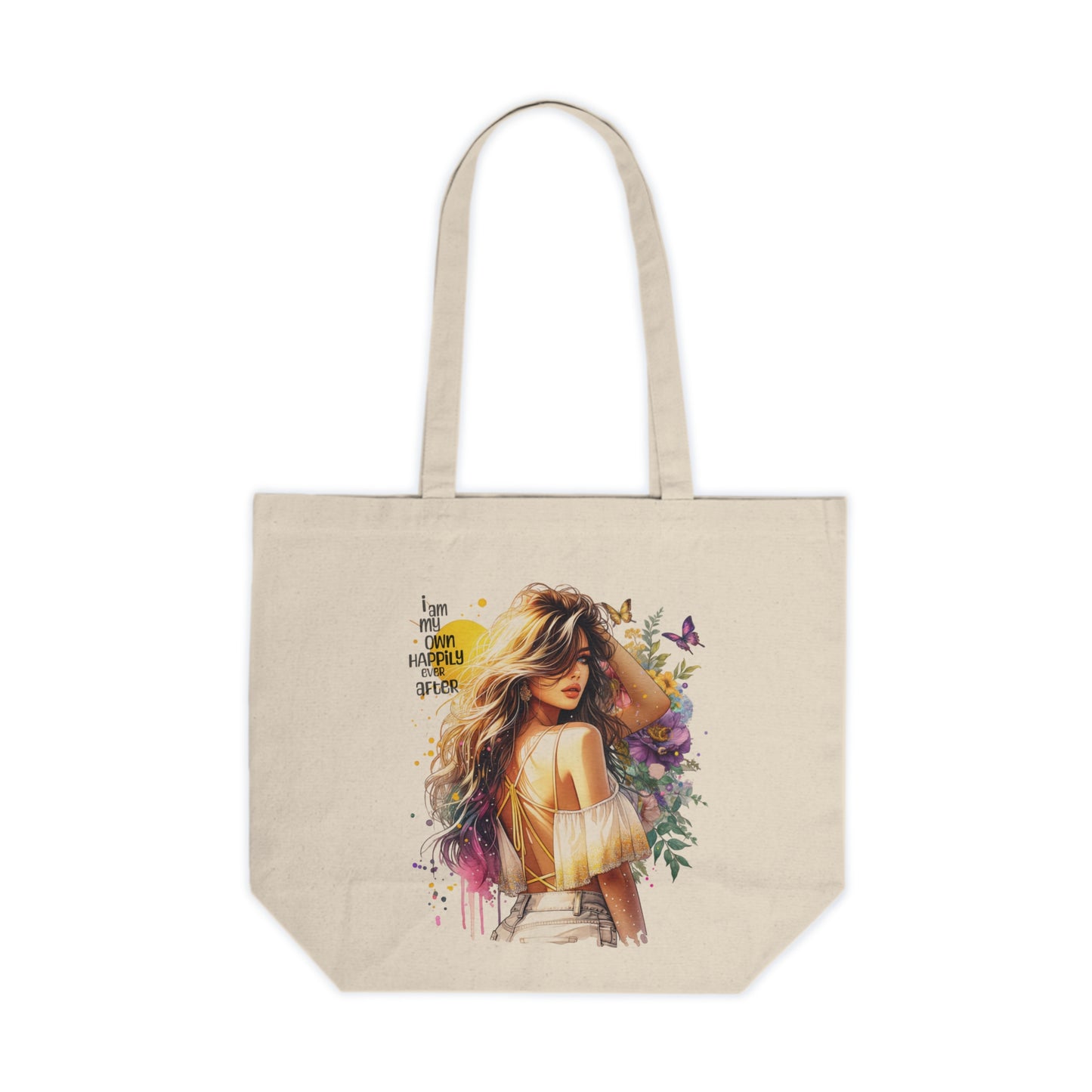 I Am My Own Happily Ever After Stylish Canvas Shopping Tote | Floral Art, Eco-Friendly Bag, Gift for Her, Quote Tote, Reusable Grocery Bag, Trendy Handbag