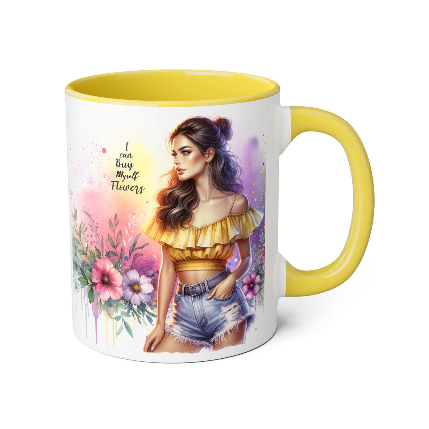 I Can Buy Myself Flowers Colorful Floral Accent Mug, 11oz Coffee Cup, Bohemian Style Drinkware, Perfect Gift for Garden Lovers, Ideal for Birthdays, Mother's Day
