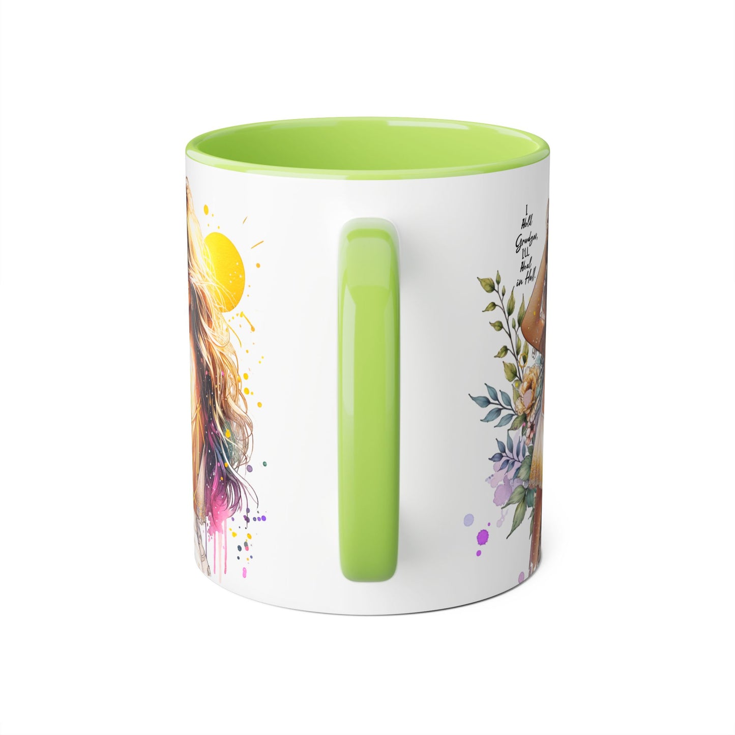 I Hold Grudges, I'll Heal in Hell Humoristic Artistic Accent Mugs, Floral Sunset Mug, Inspirational Coffee Cup, Unique Gift for Her, Bohemian Style Drinkware