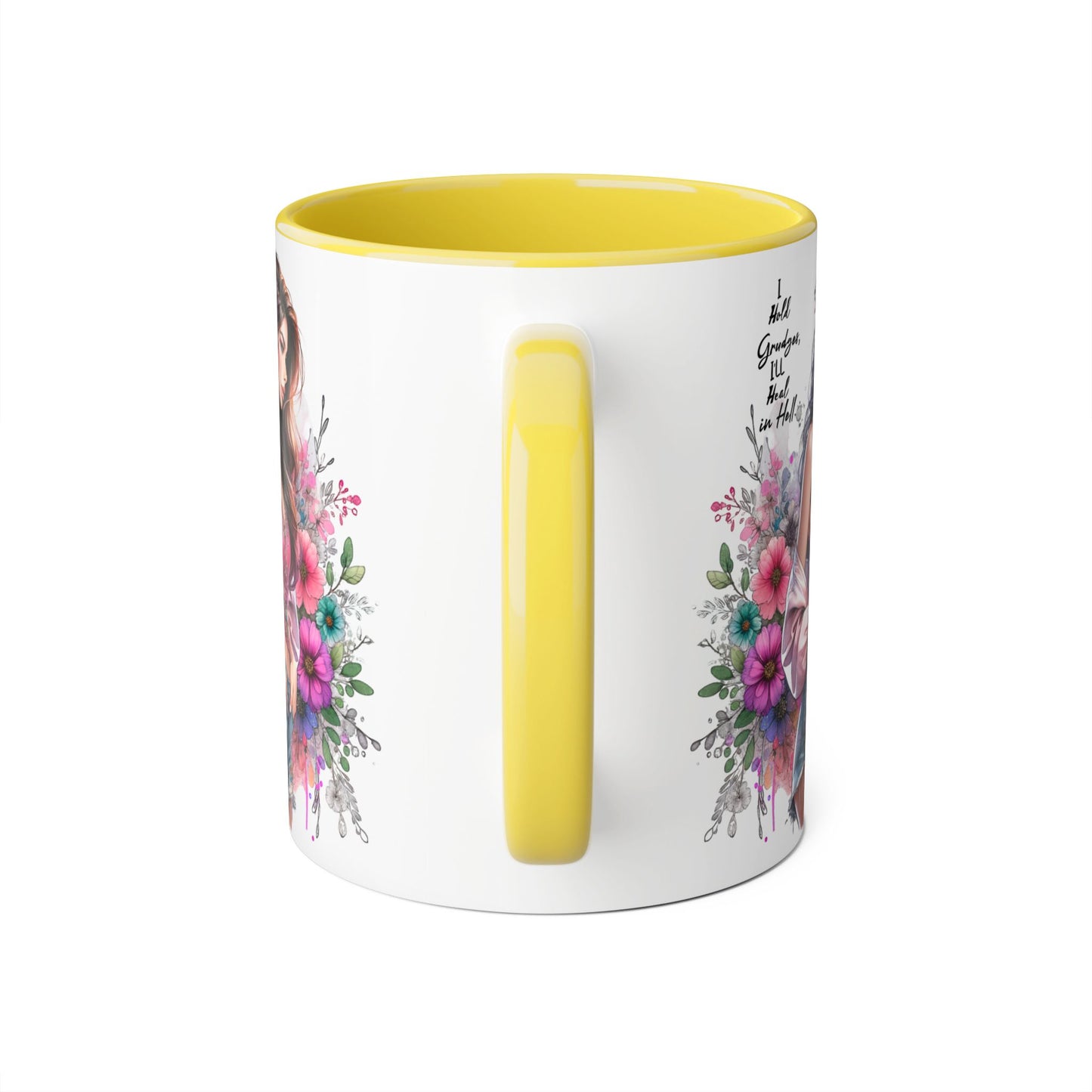 I Hold Grudges, I'll Heal in Hell Humoristic Floral Accent Mug