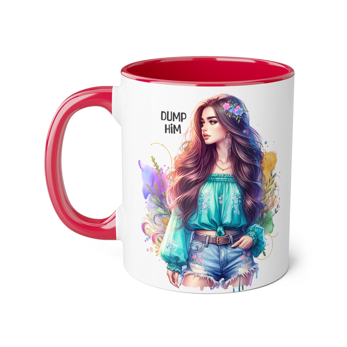 Colorful Dump Him Accent Mug, Inspirational Coffee Cup, Gift for Friends, Motivational Tea Mug, Fun Art Ceramic Cup