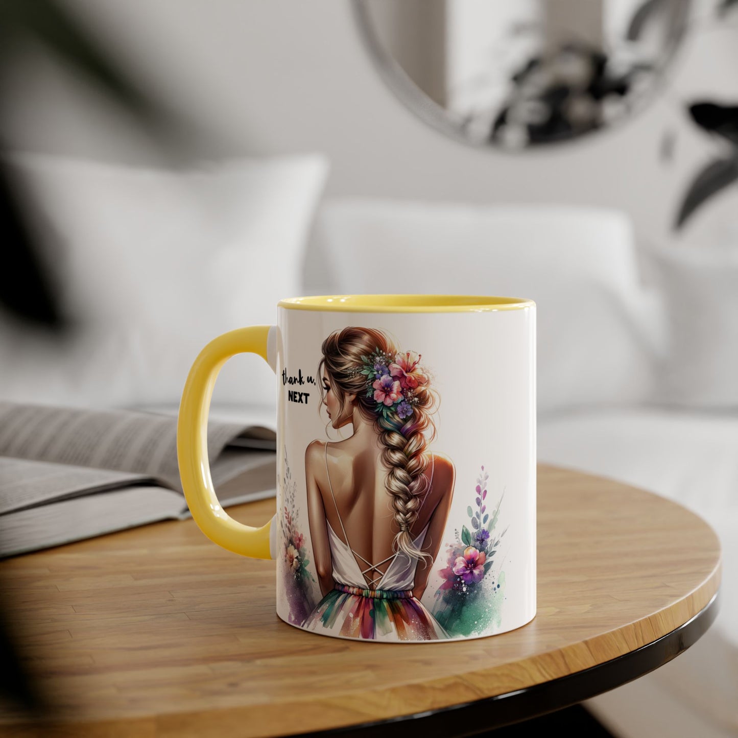 Thank U, Next Colorful Floral Accent Mug, Inspirational Coffee Cup, Gift for Her, Thank You Next Mug, Art Mug, Perfect for Birthdays, Anniversaries