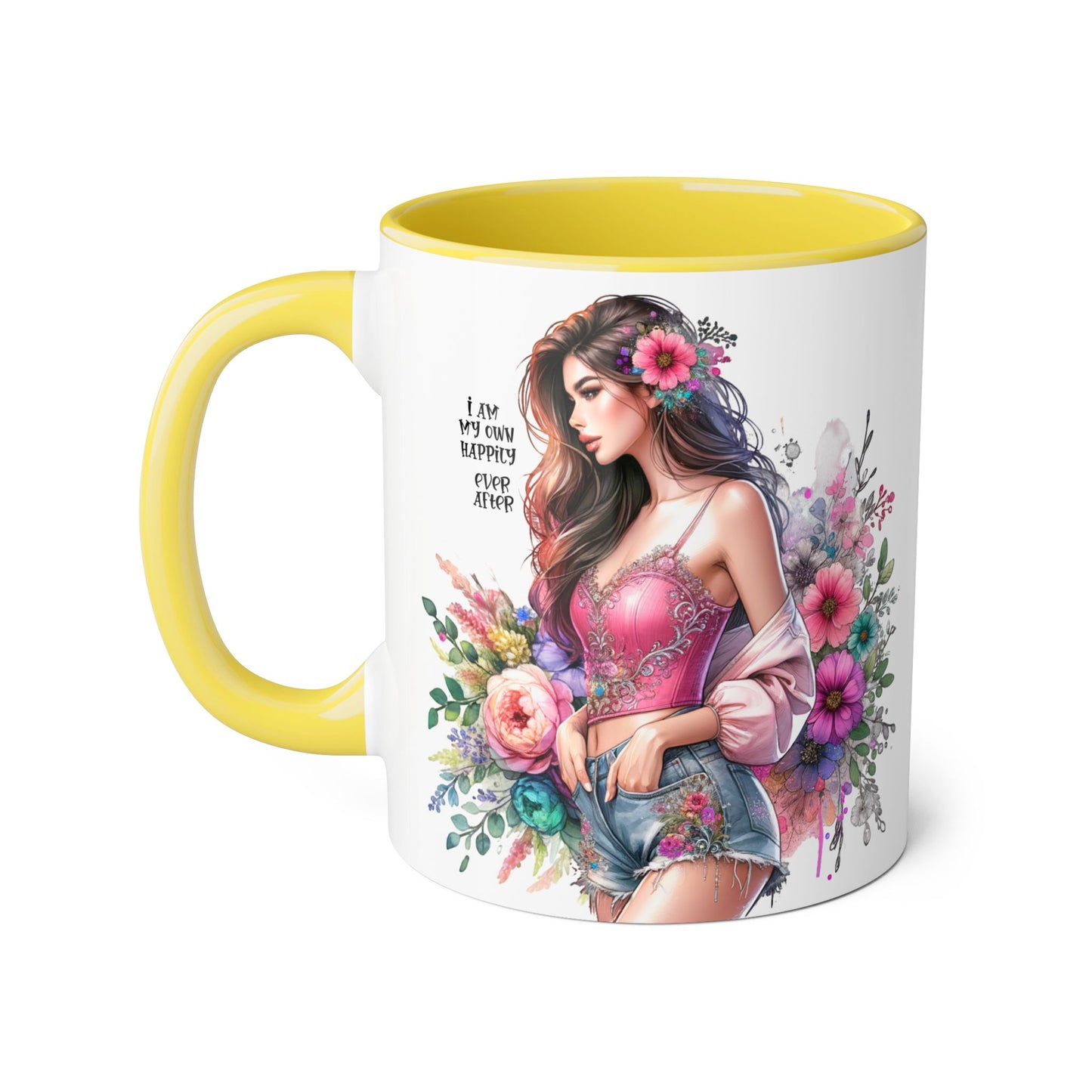 I Am My Own Happily Ever After Empowered Floral Accent Mug - 11oz with Inspirational Quote