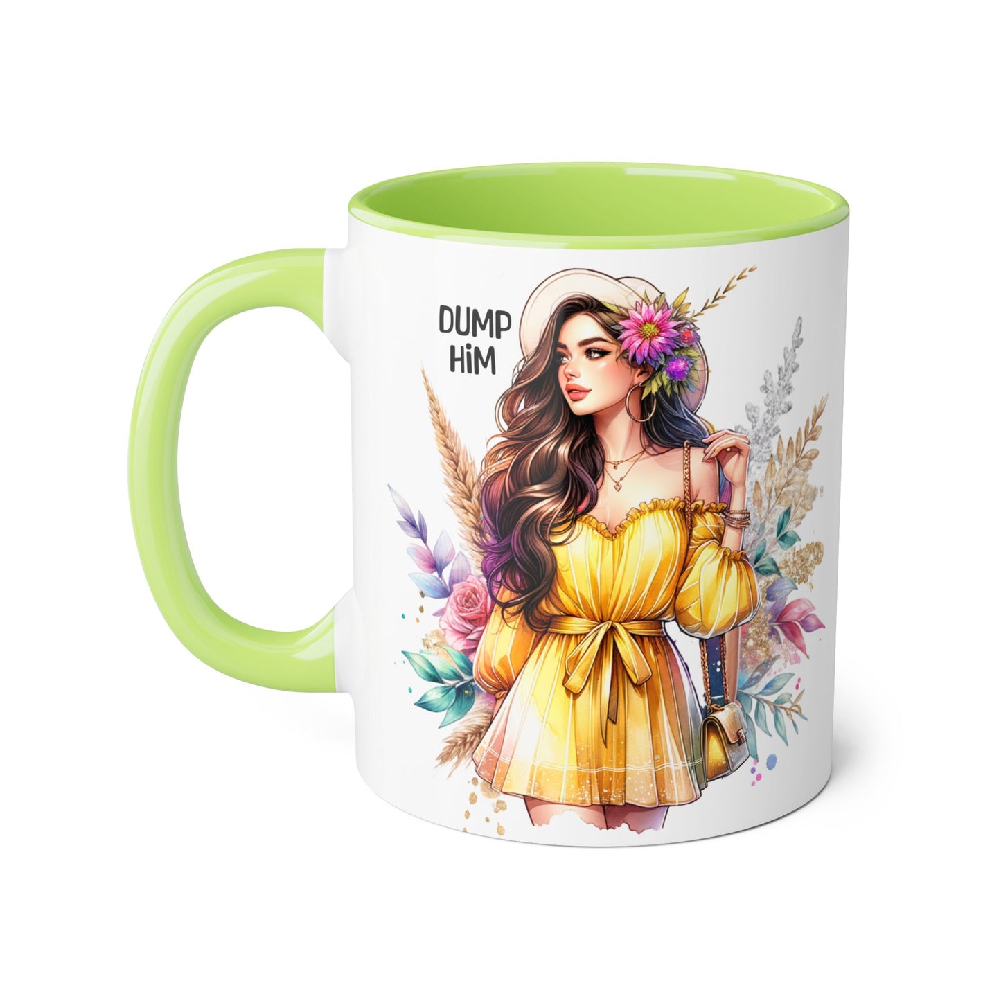 Chic Accent Mugs, Motivational Coffee Cup, Gift for Her, Unique Tea Mug, Floral Design for Friends, Dump Him Mug