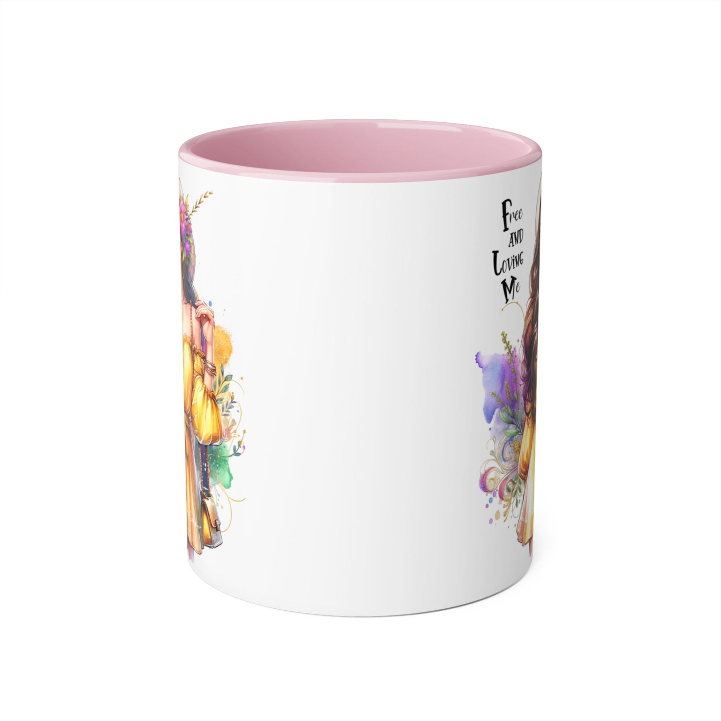 Free and Loving Me Vibrant Accent Mug, Colorful Coffee Cup for Self-Care