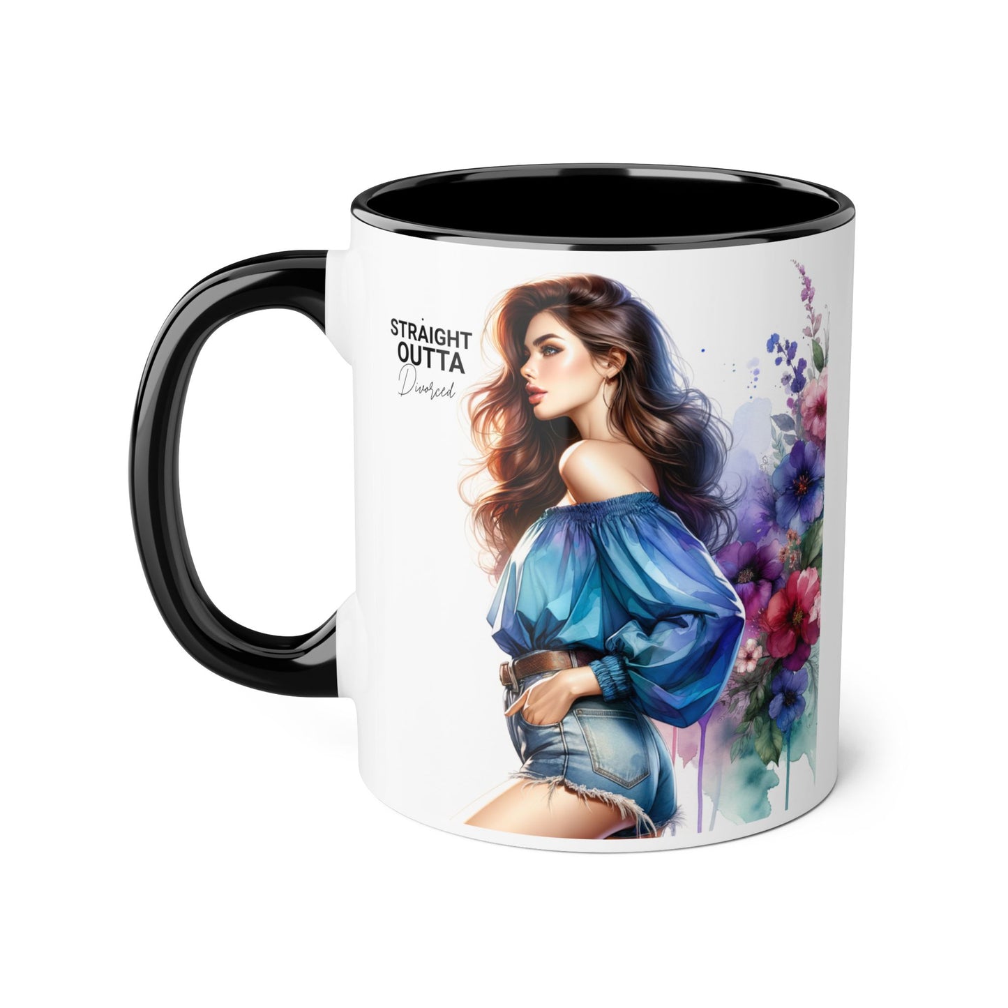 Straight Outta Divorced Humoristic Artistic Accent Mug, Personalized Gift for Coffee Lovers, Floral Design Mug, Straight Outta Mug, Creative Kitchenware, Unique Home Decor