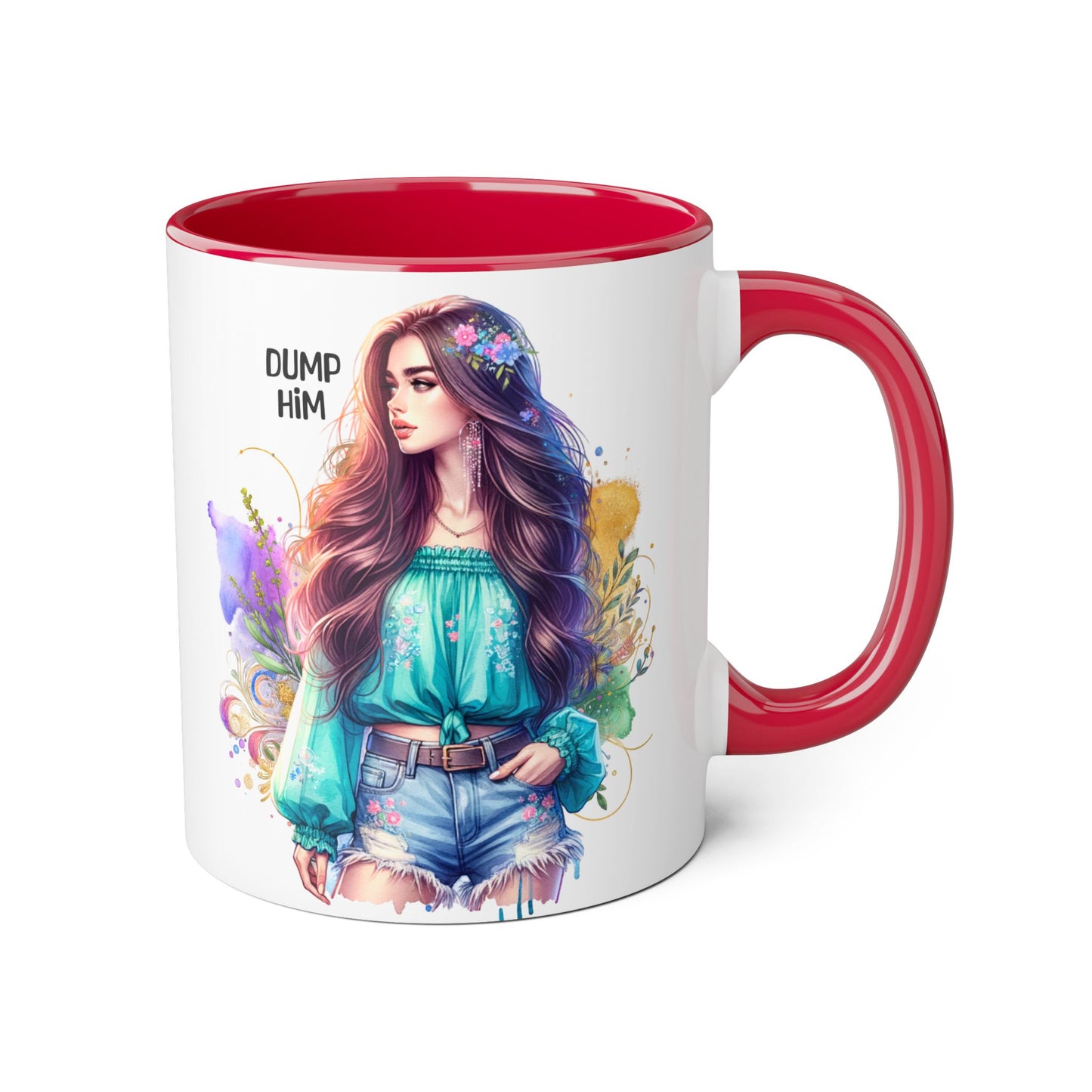 Colorful Dump Him Accent Mug, Inspirational Coffee Cup, Gift for Friends, Motivational Tea Mug, Fun Art Ceramic Cup