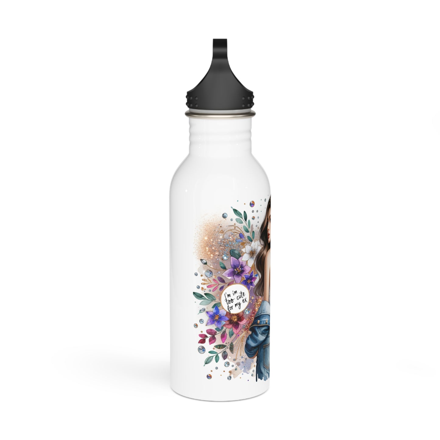 I'm Too Cute For My Ex Floral Goddess Stainless Steel Water Bottle | Eco-Friendly Drinkware, Travel Bottle, Gift for Her, Summer Essentials, Boho Style