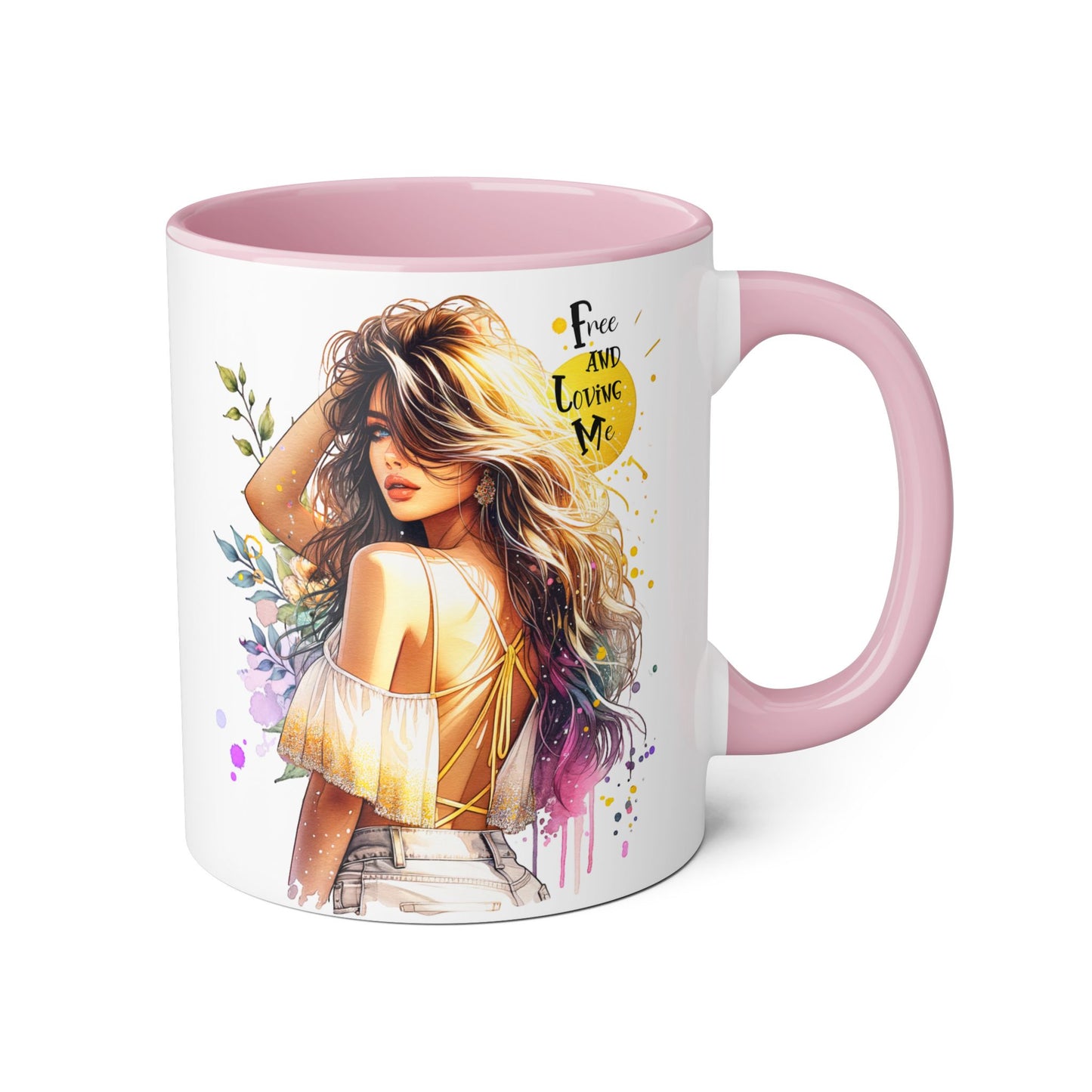 Free and Loving Me Boho Chic Accent Mug, Inspirational Coffee Cup, Free and Living Me, Gift for Her, Art Print Mug, Home Decor