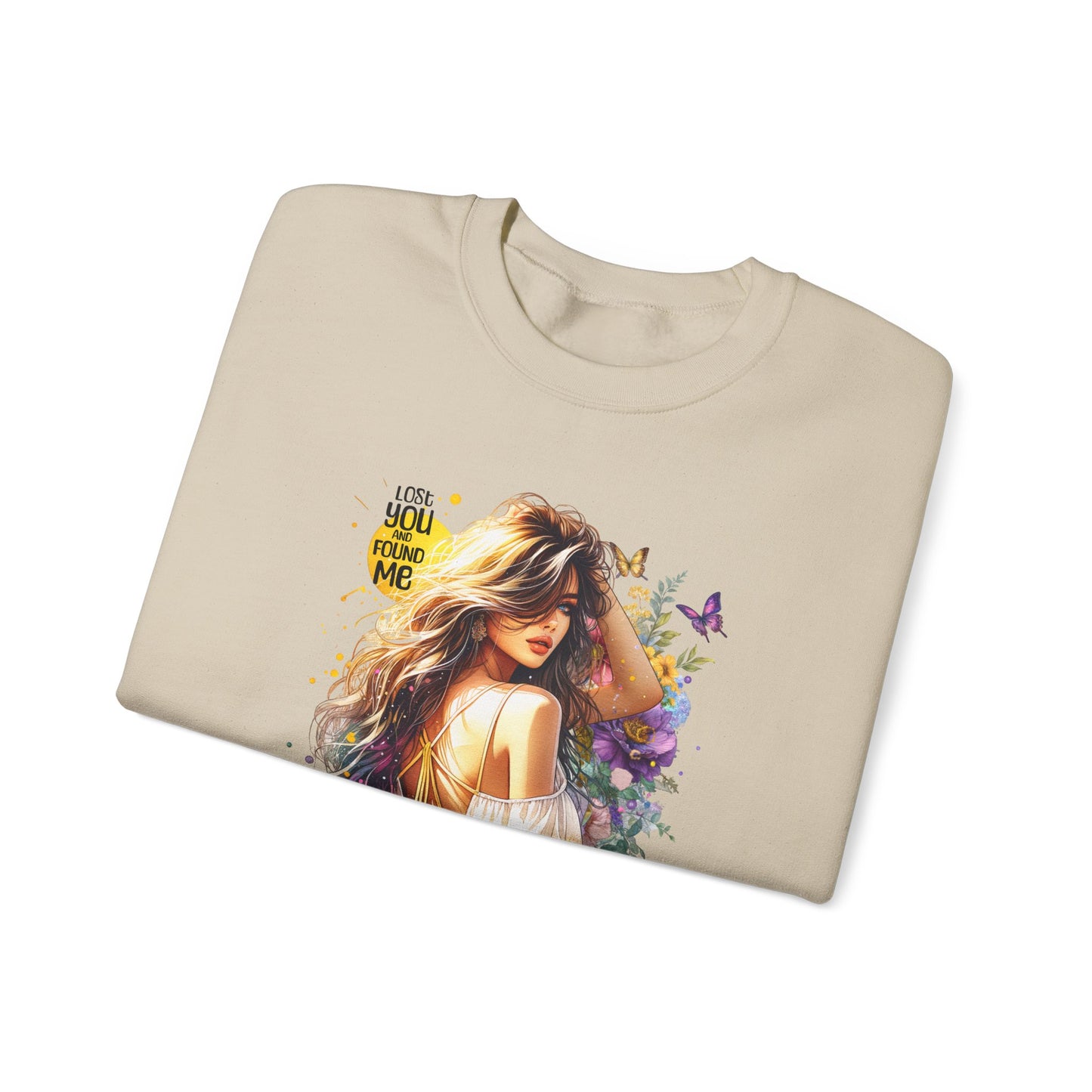 Lost You And Found Me Bohemian-Themed Crewneck Sweatshirt with Floral Design, Cozy Casual Wear, Gift for Her, Everyday Comfort, Family Gatherings, Spring Fashion