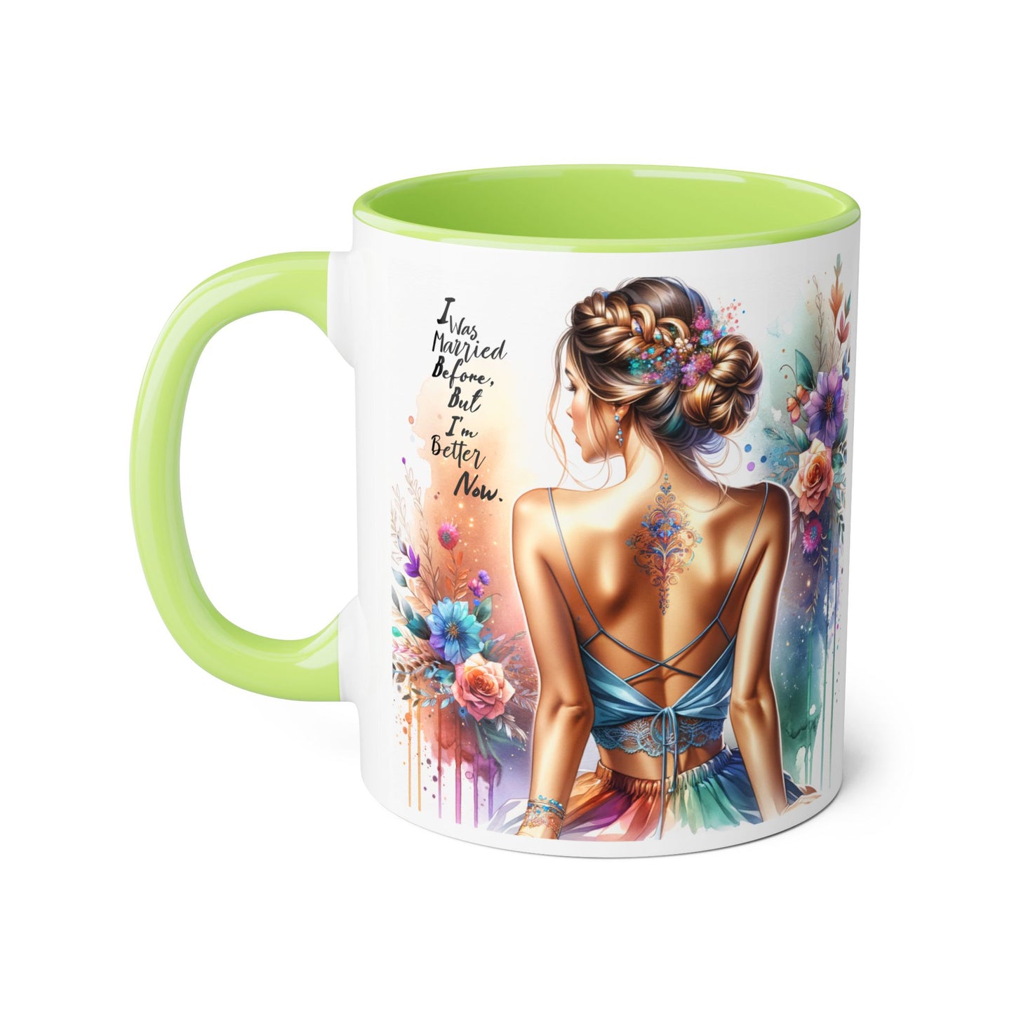 I Was Married Before But I'm Better Now Humoristic Elegant Floral Mug - Inspirational Gift for Her, Coffee Lover, Art Enthusiast, Self-Care Reminder, Unique Home Decor