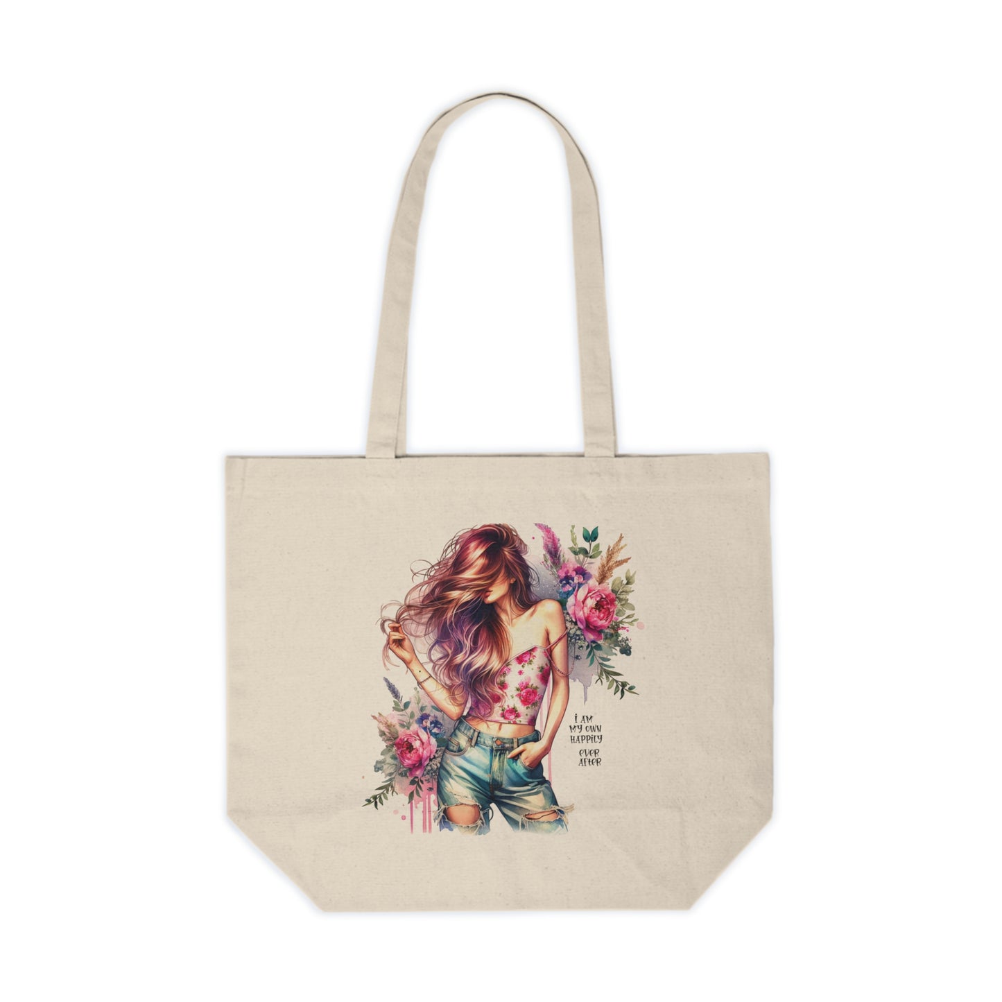 I Am My Own Happily Ever After Floral Boho Canvas Tote Bag - Perfect for Shopping, Beach Days, Gift for Her, Eco-Friendly Bag, Art Lovers Tote