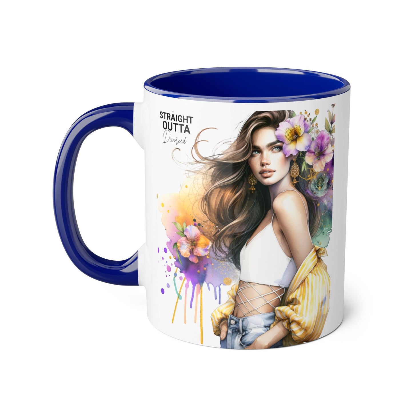Straight Outta Divorced Humoristic Chic Floral Art Mug - Stylish Coffee Cup for Home or Office, Perfect Gift for Birthdays, Mother’s Day, or Coffee Lovers