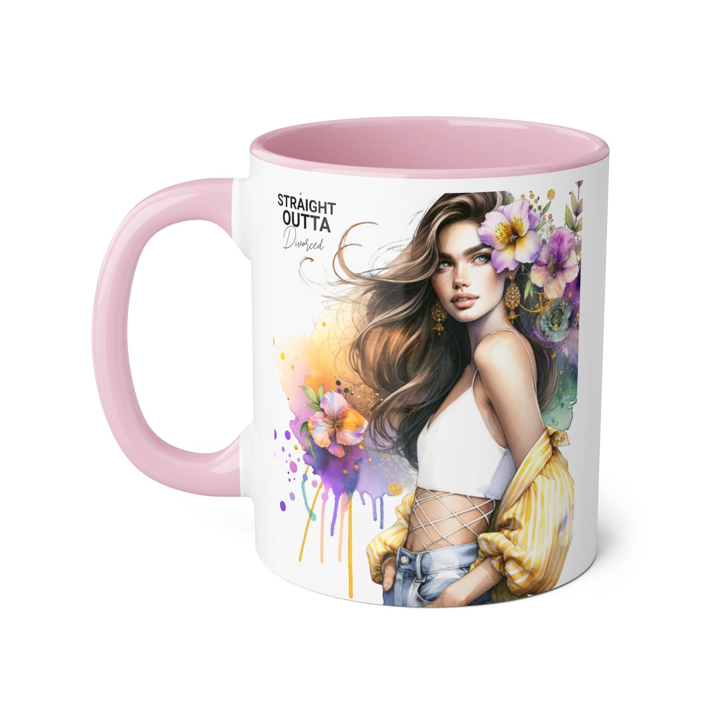Straight Outta Divorced Humoristic Chic Floral Art Mug - Stylish Coffee Cup for Home or Office, Perfect Gift for Birthdays, Mother’s Day, or Coffee Lovers