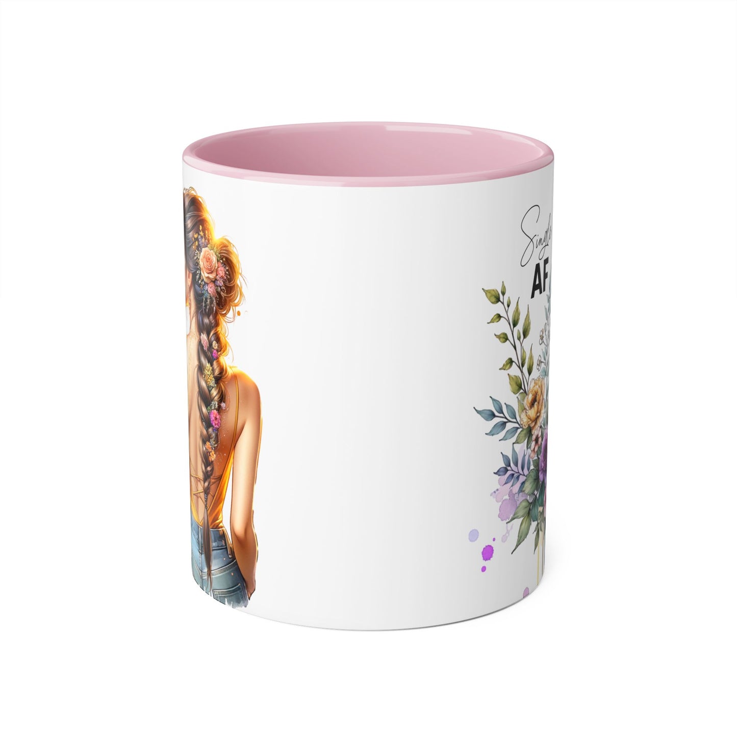 Single AF Floral Accent Mug - Cute Gift for Friends, Coffee Lover, Relationship Humor, Self-Care, Birthday, Celebration