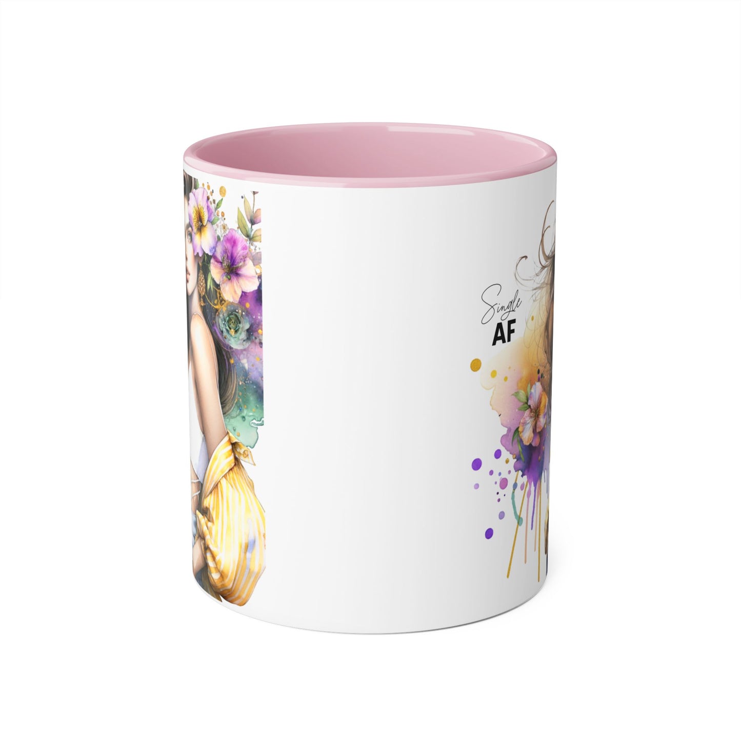 Single AF Chic Accent Mugs with Floral Art, Stylish Coffee Cups, Trendy Tea Mugs, Gift for Her, Motivational and Inspiring Drinkware