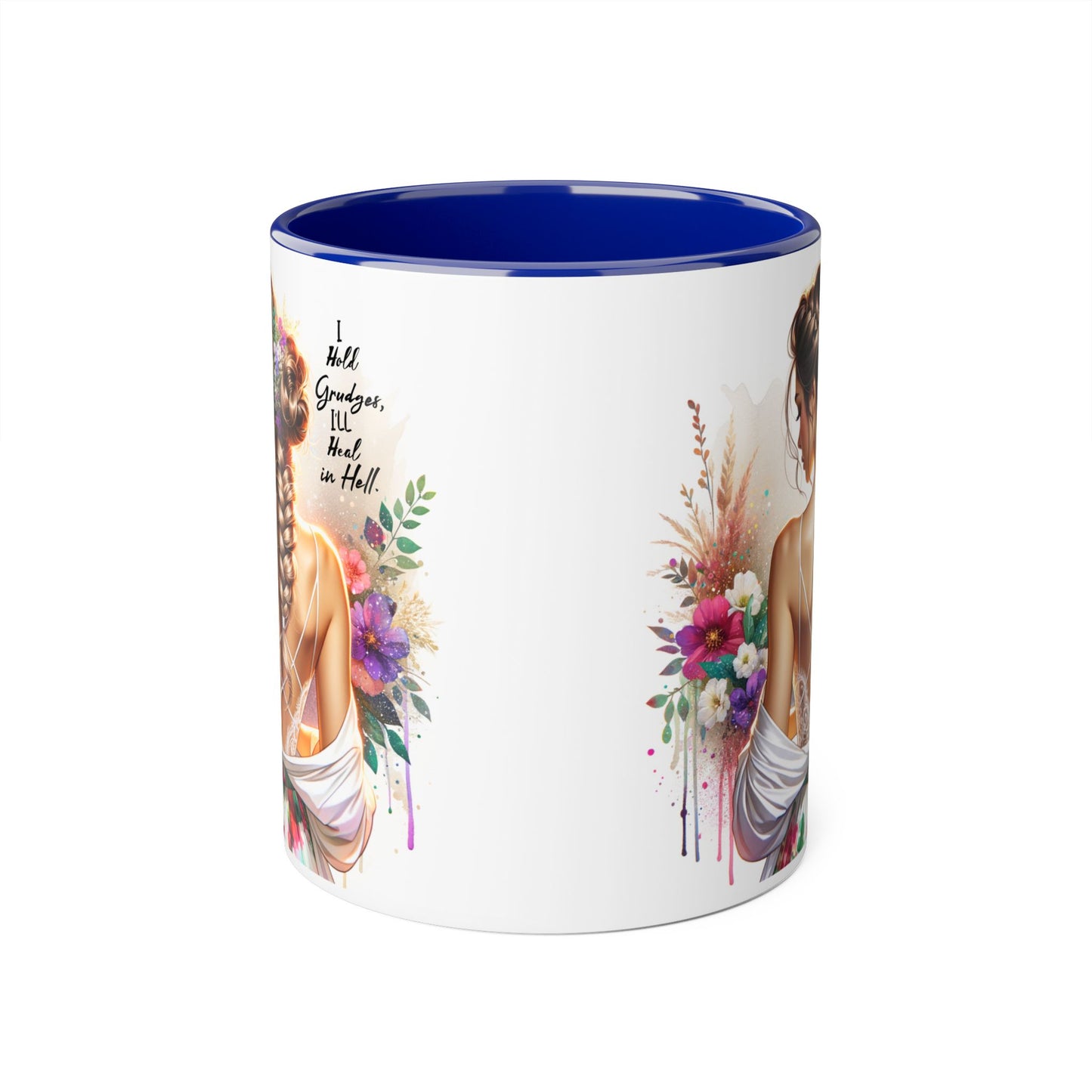 I Hold Grudges, I'll Heal in Hell Boho Floral Accent Mug, Inspirational Coffee Cup, Gift for Her, Home Decor, Mother's Day, Bohemian Kitchenware
