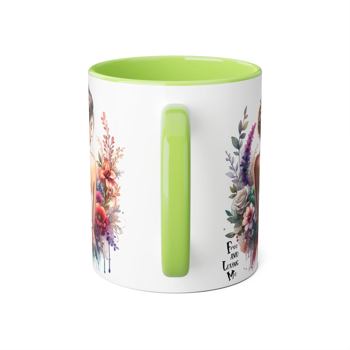 Free and Loving Me Floral Accent Mug, Artistic Coffee Cup, Gift for Mom, Birthday, Mother's Day, Home Decor, Inspirational Mug