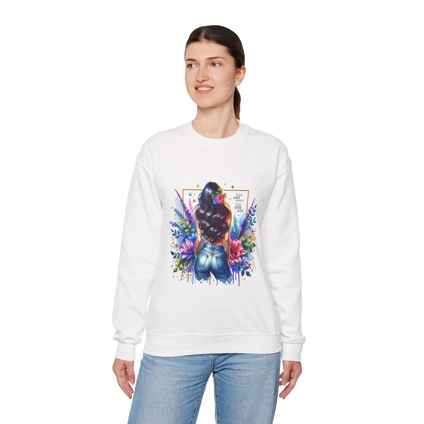 I Don`t Make Mistakes, I Just Date Them Colorful Art Sweatshirt, Stylish Crewneck, Floral Design, Unisex Apparel, Gift for Her, Cozy Fashion, Unique Artwork Sweatshirt