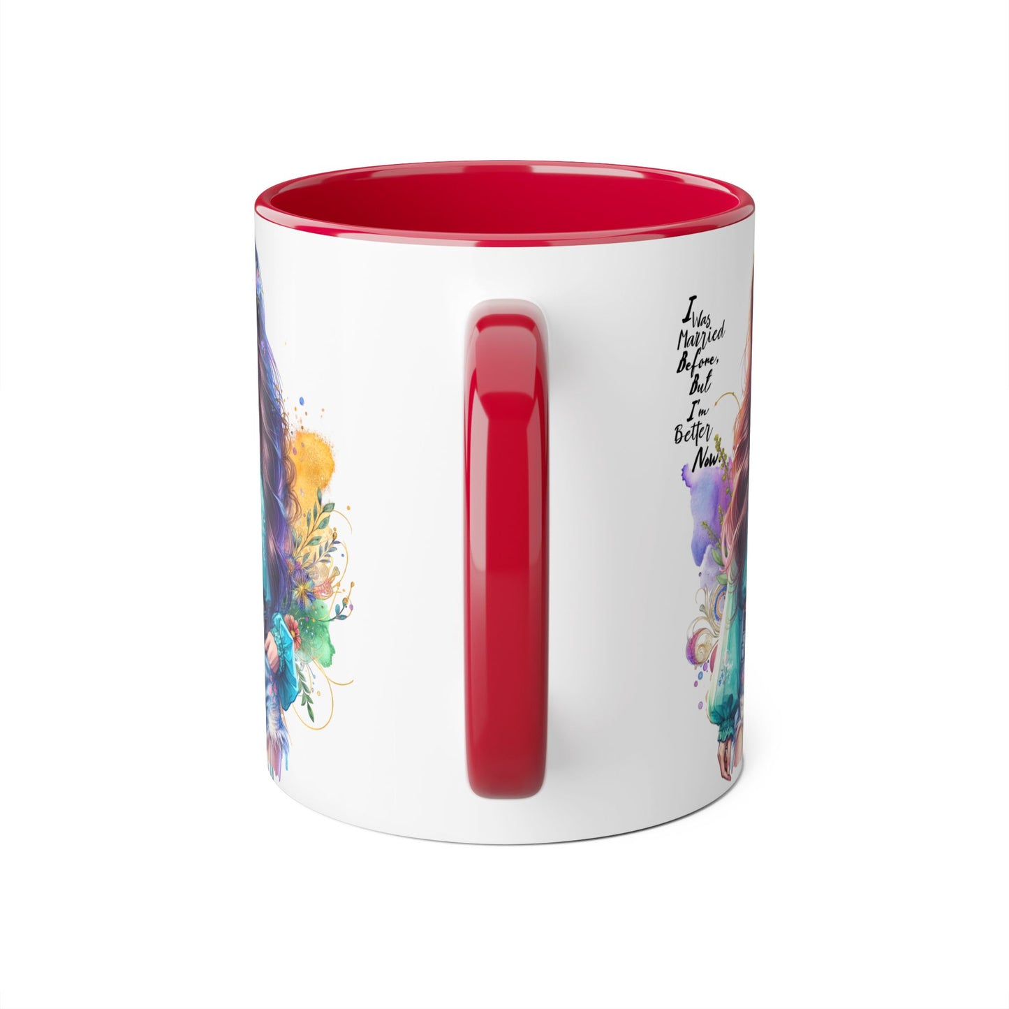 I Was Married Before But I'm Better Now Bohemian Floral Accent Mug, Inspirational Coffee Cup, Gift for Friends, Encouraging Quote, Perfect for Her, Art Lover's Mug