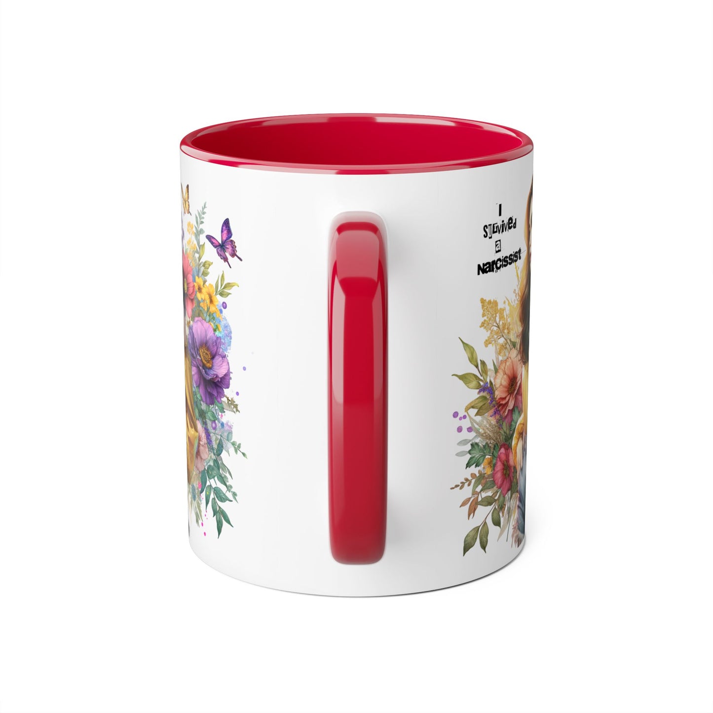 I Survived a Narcissist Chic Floral Accent Mug | Bohemian Coffee Cup, Gift for Her, Narcissist Humor, Home Decor, Artful Drinkware