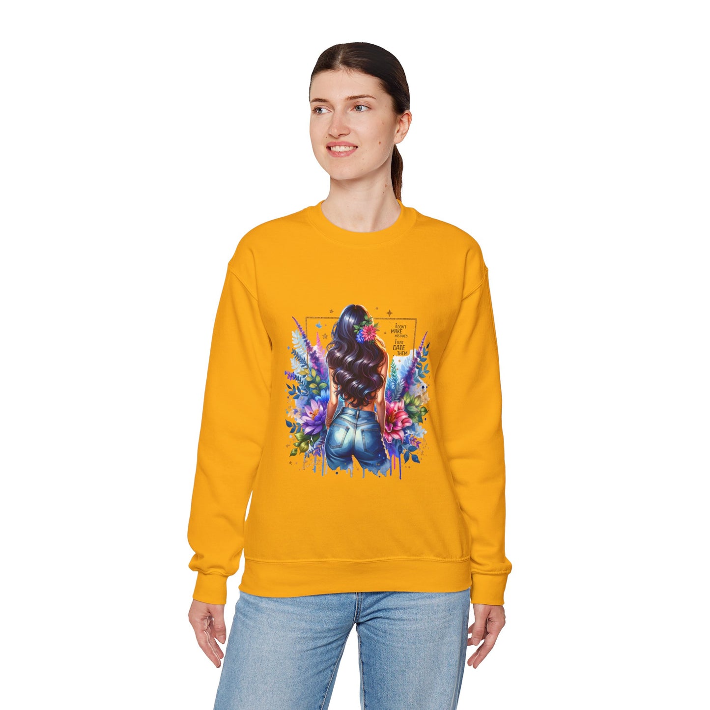 I Don`t Make Mistakes, I Just Date Them Colorful Art Sweatshirt, Stylish Crewneck, Floral Design, Unisex Apparel, Gift for Her, Cozy Fashion, Unique Artwork Sweatshirt