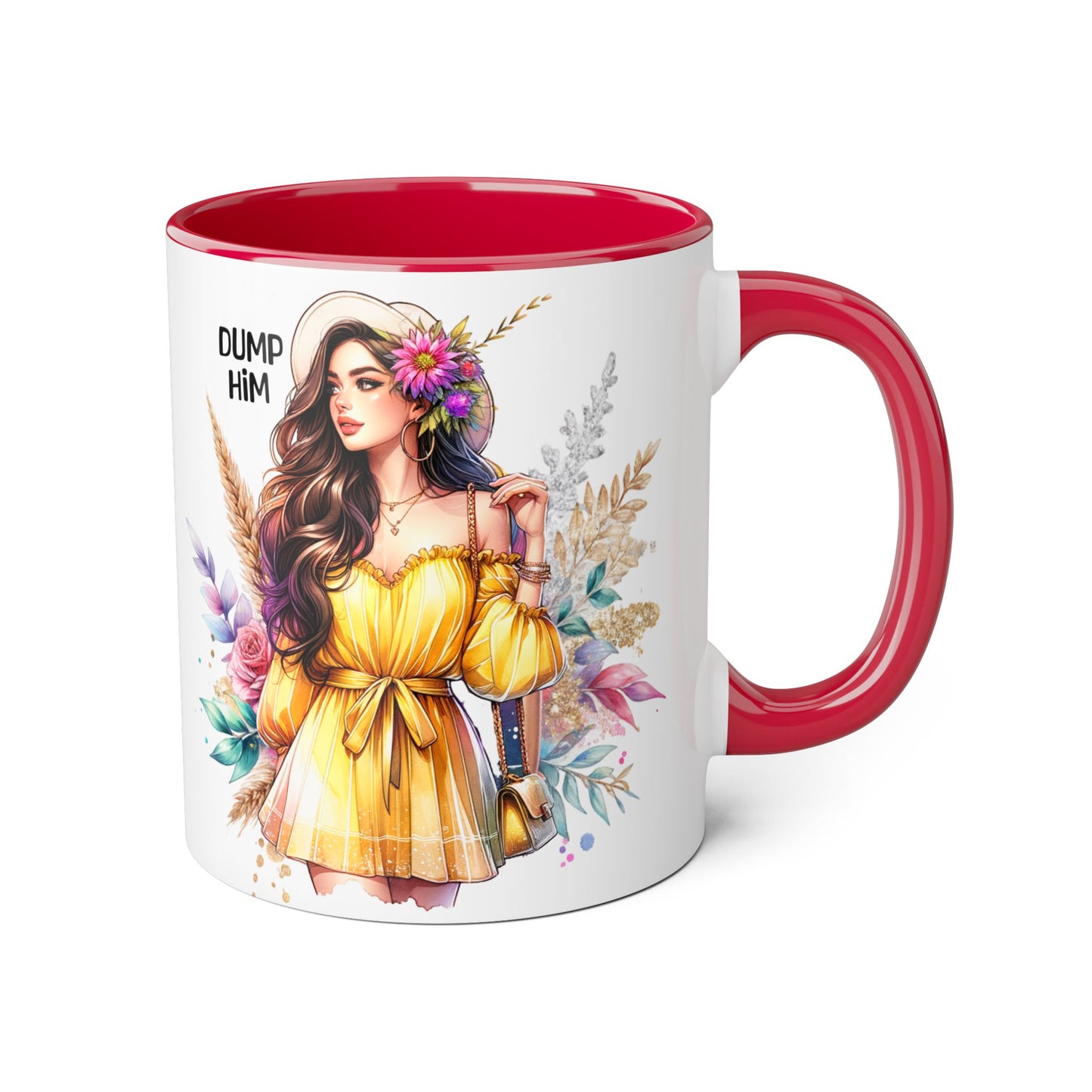 Chic Accent Mugs, Motivational Coffee Cup, Gift for Her, Unique Tea Mug, Floral Design for Friends, Dump Him Mug
