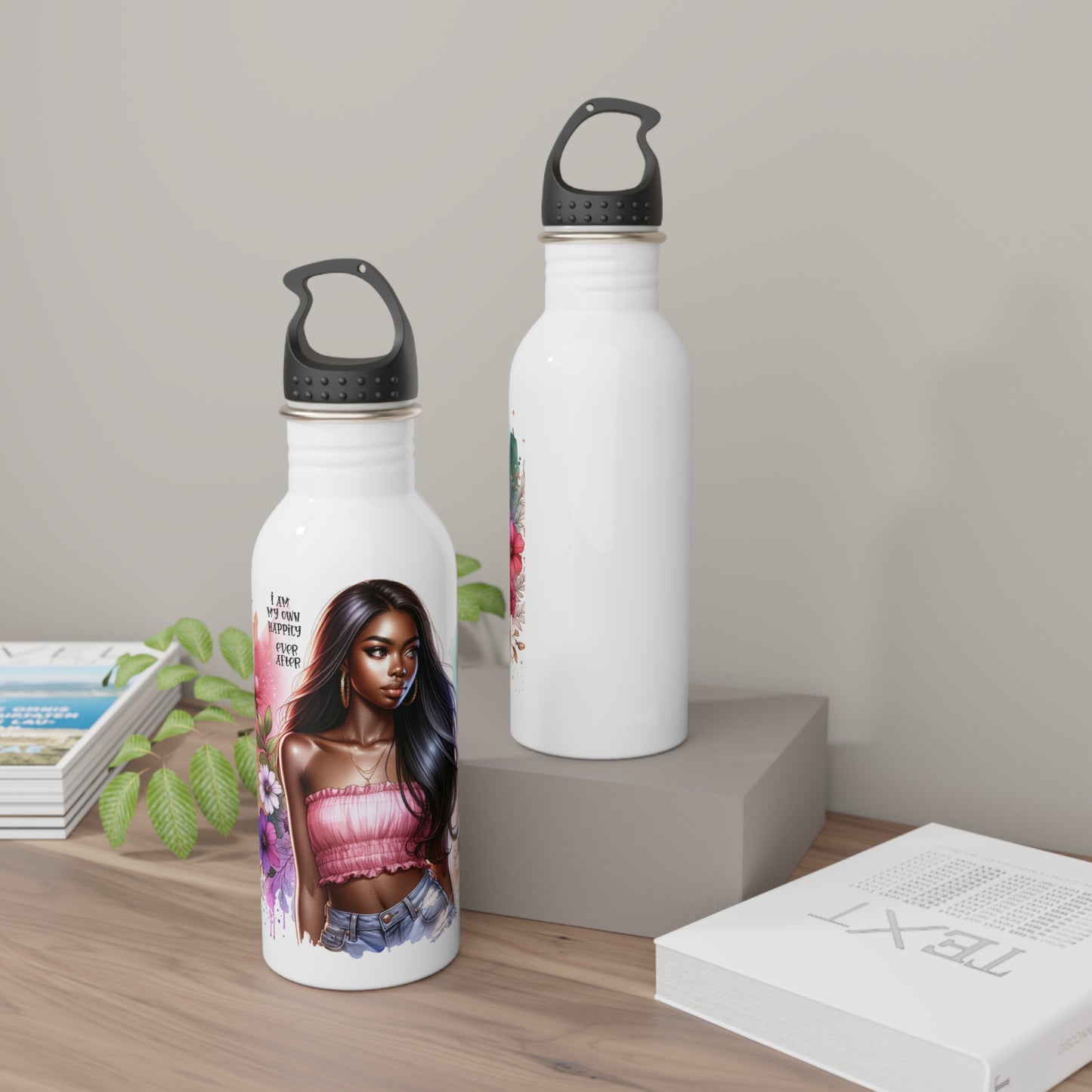 I Am My Own Happily Ever After Inspirational Floral Stainless Steel Water Bottle | Unique Artwork & Positive Quote
