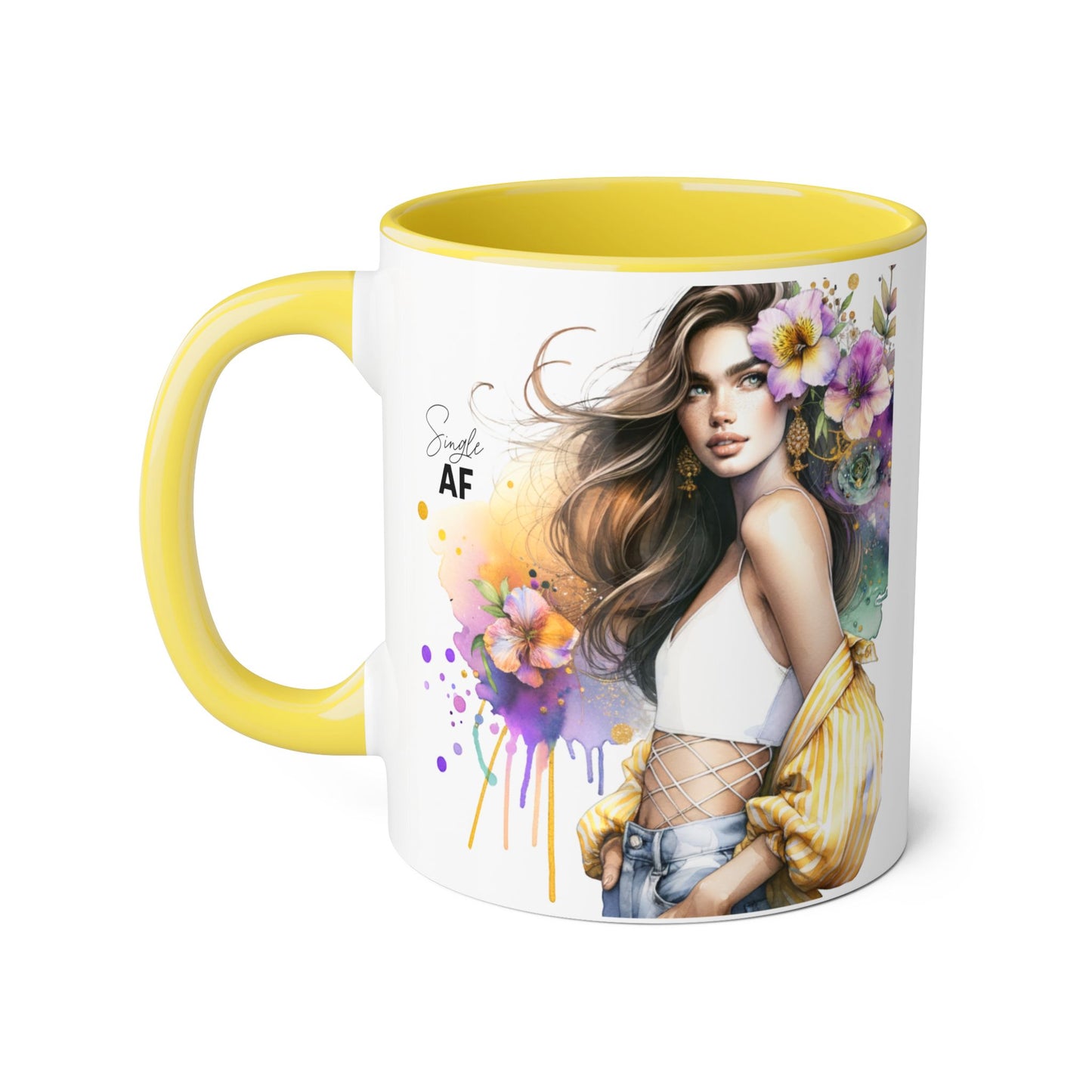 Single AF Chic Accent Mugs with Floral Art, Stylish Coffee Cups, Trendy Tea Mugs, Gift for Her, Motivational and Inspiring Drinkware