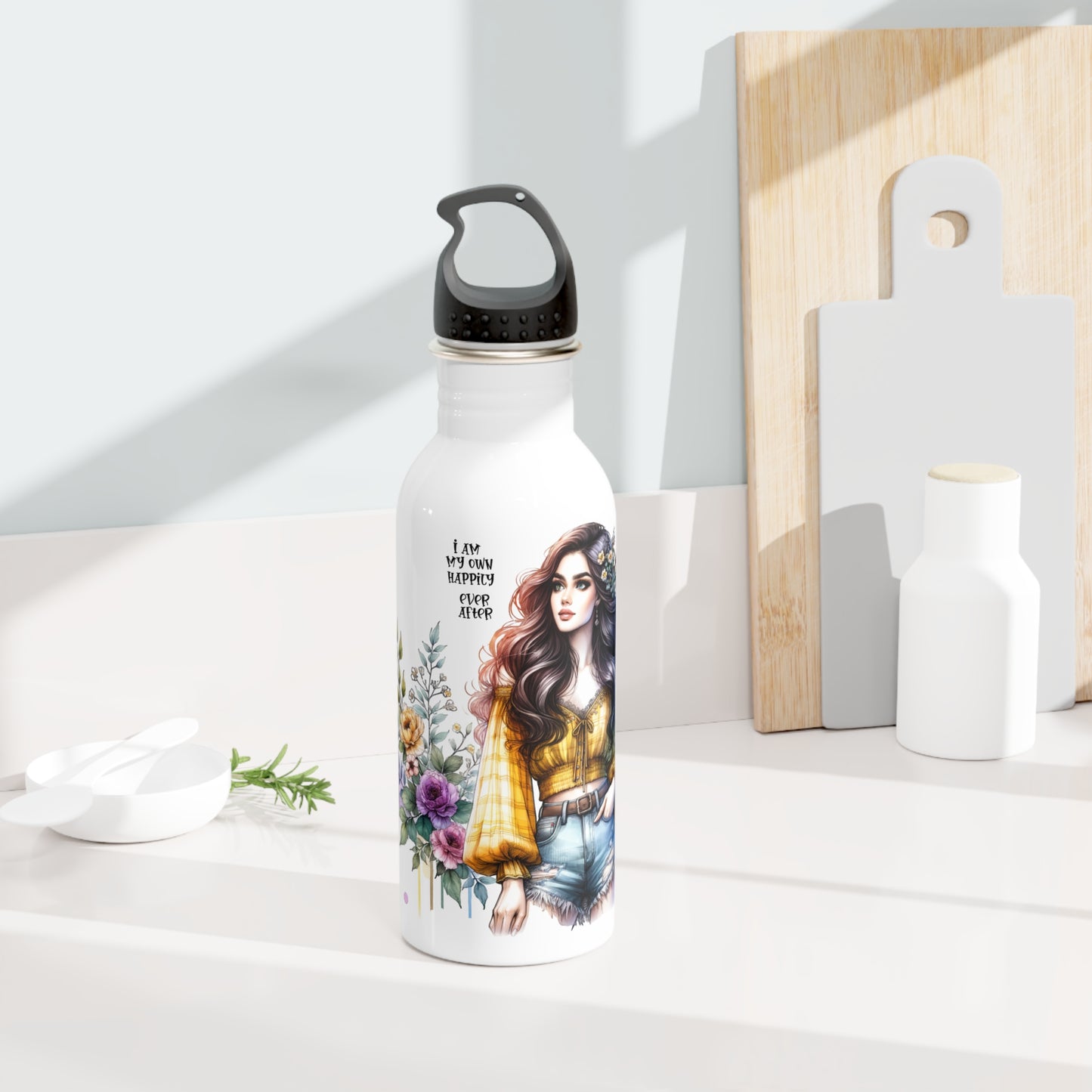 I Am My Own Happily Ever After Floral Motivational Stainless Steel Water Bottle - Drink Happy, Stay Hydrated