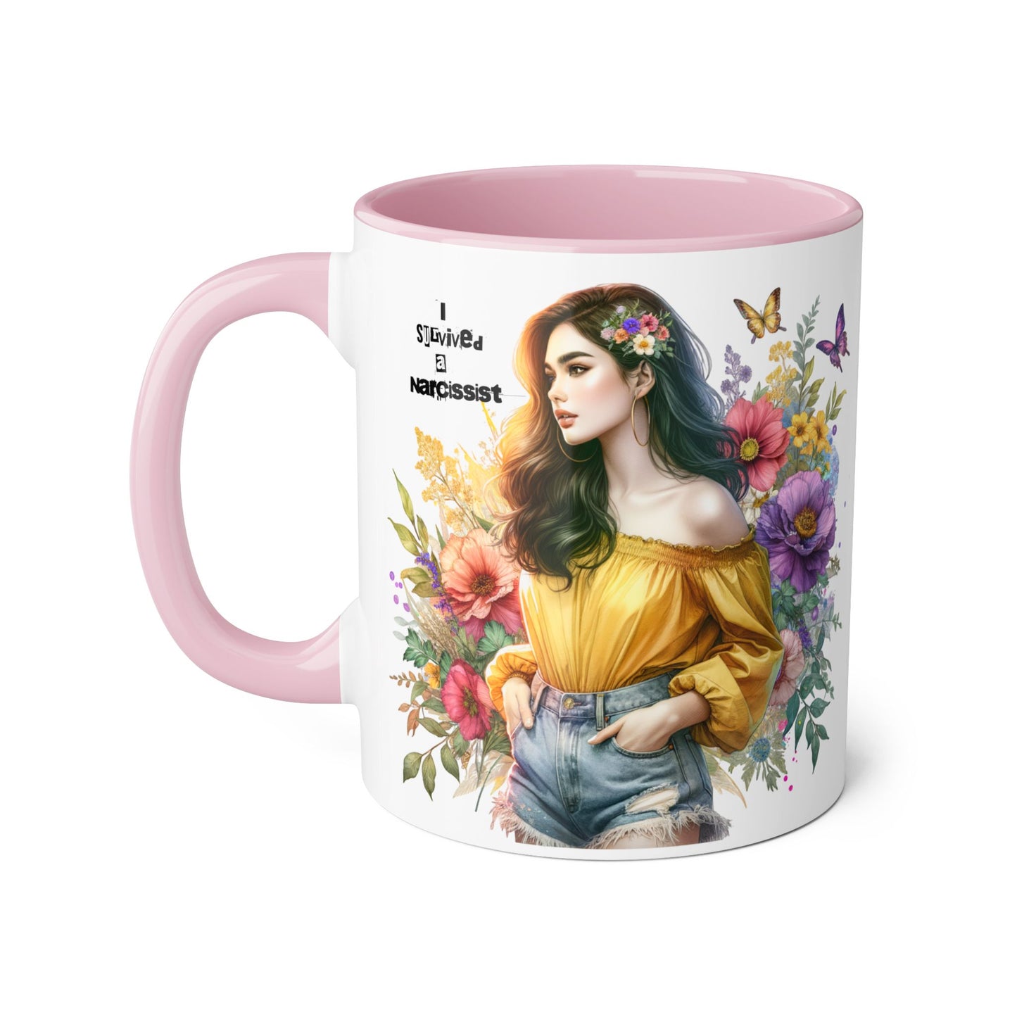 I Survived a Narcissist Chic Floral Accent Mug | Bohemian Coffee Cup, Gift for Her, Narcissist Humor, Home Decor, Artful Drinkware