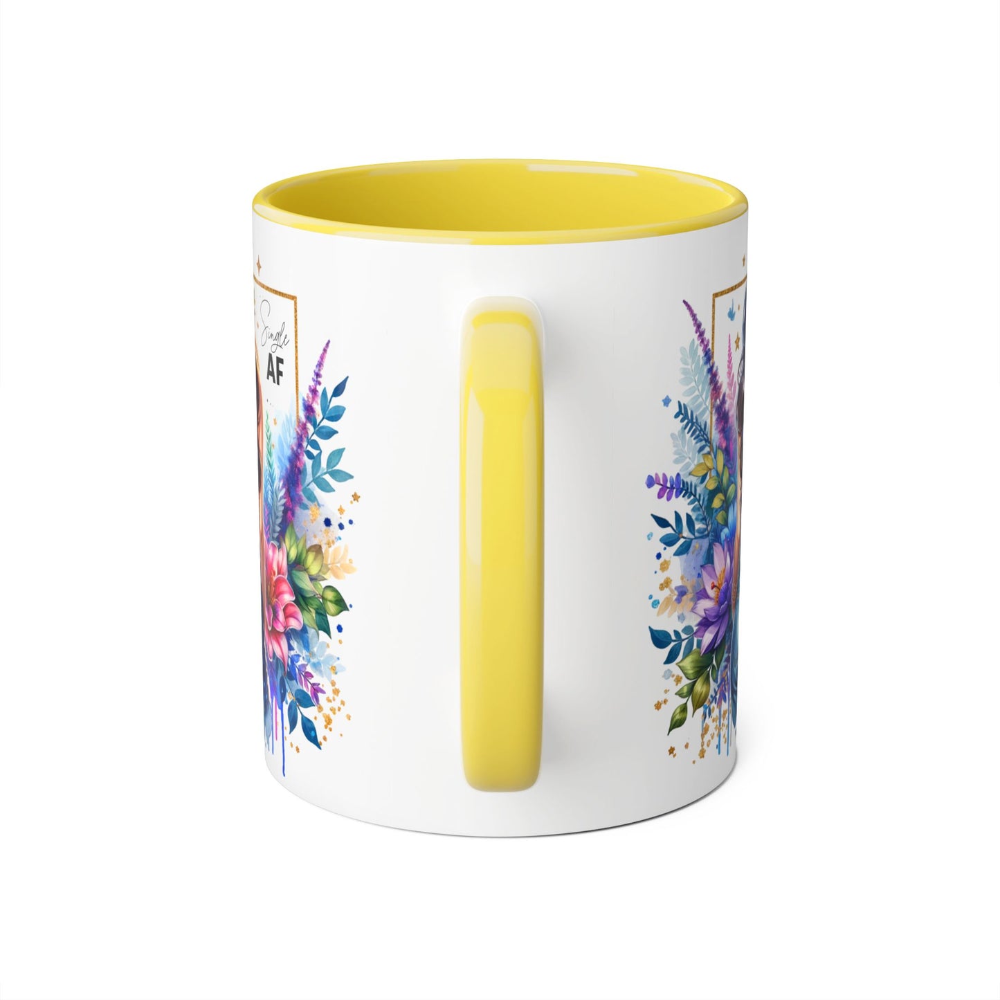 Single AF Vibrant Floral Accent Mug, Coffee Cup for Her, Gift for Friends, Inspirational Kitchen Decor, Unique Art Mug, Stylish Drinkware