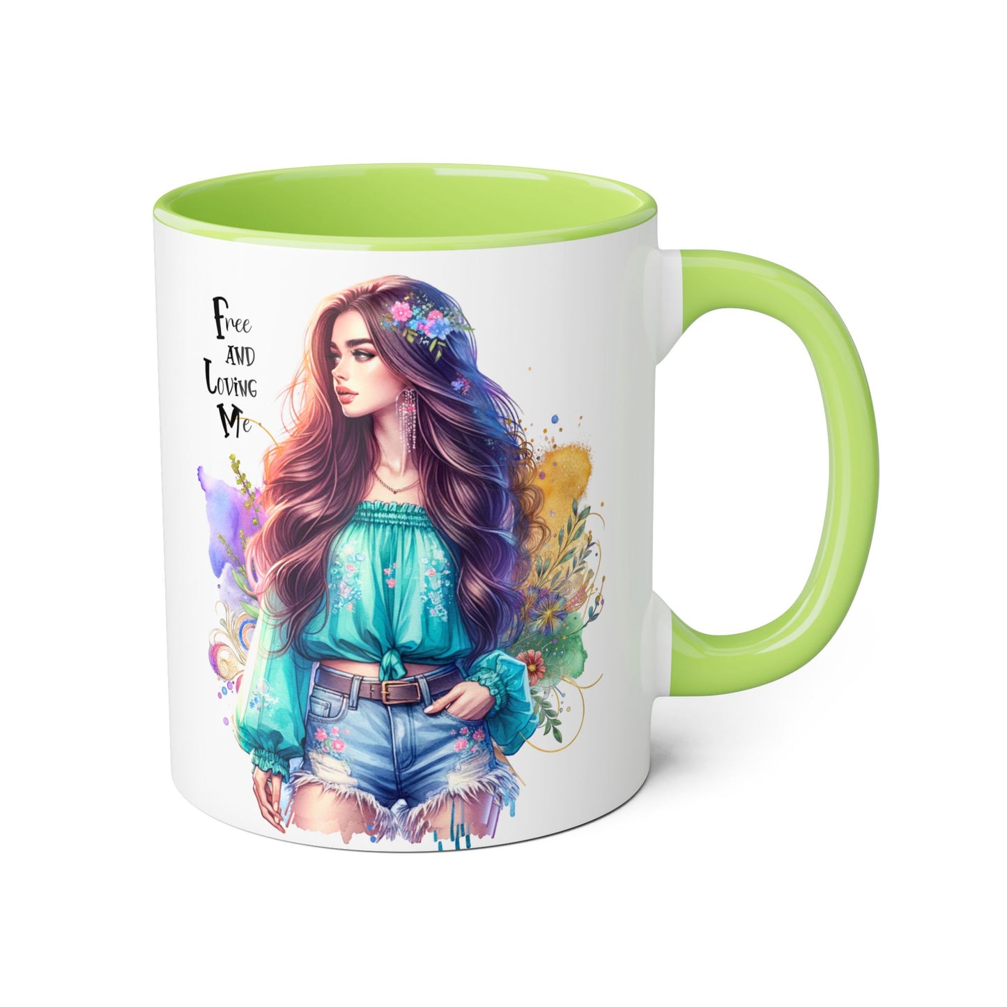 Free and Loving Me Bohemian Accent Mug with Inspirational Quote, Free and Love Me, Unique Gift for Coffee Lovers, Artistic Mugs for Women, Colorful Drinkware