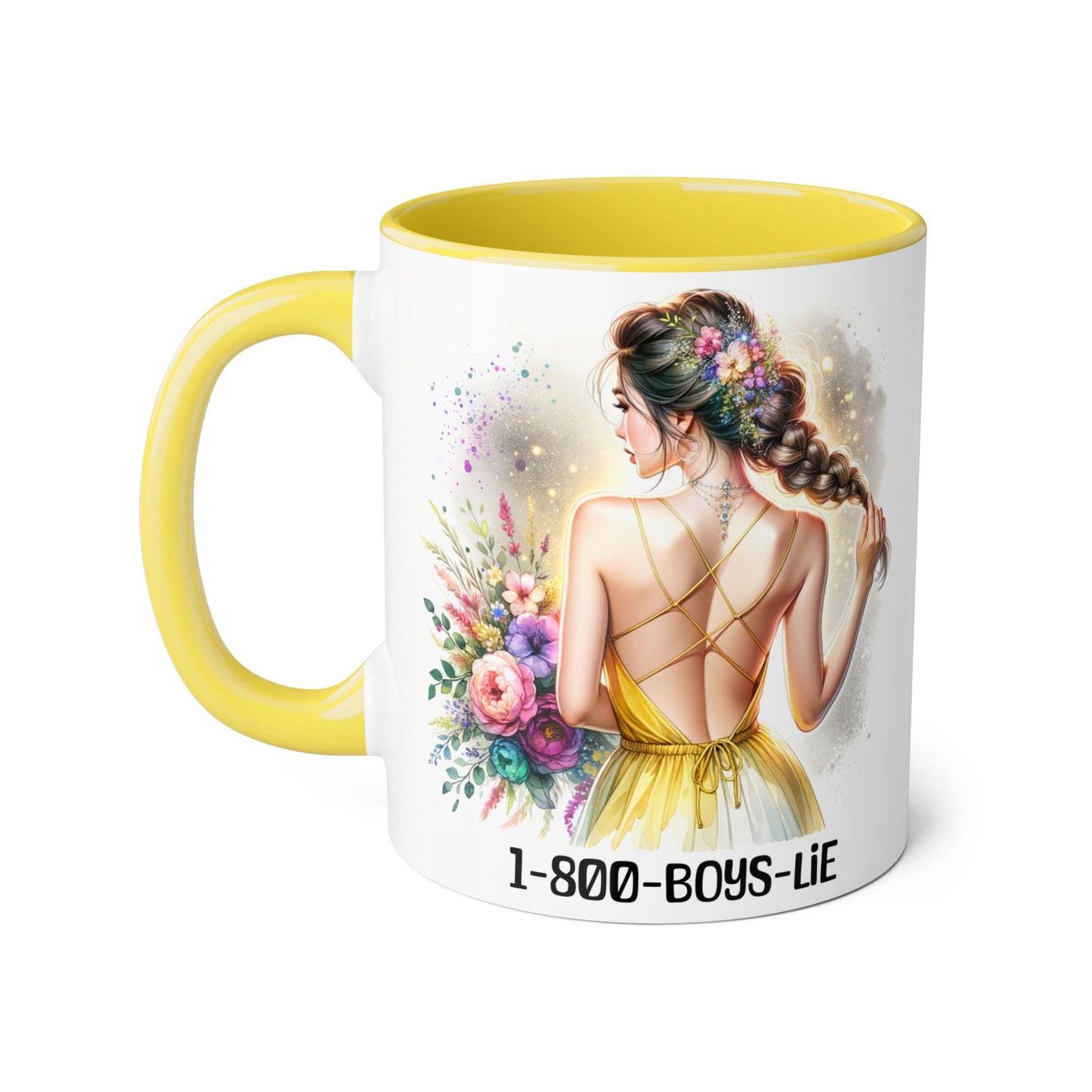 1-800-BOYS-LIE Chic Floral Accent Mug, Artistic Coffee Cup, Gift for Her, Inspirational Tea Mug, Floral Design Drinkware, Home Decor
