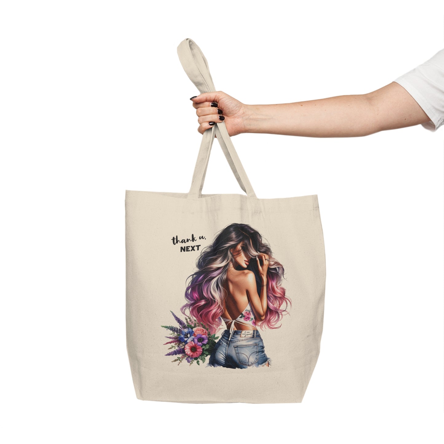 Thank U, Next Floral Art Tote Bag | Thank U Next Shopping Bag, Eco-Friendly Grocery Tote, Gift for Her, Everyday Carryall, Trendy Reusable Shopper