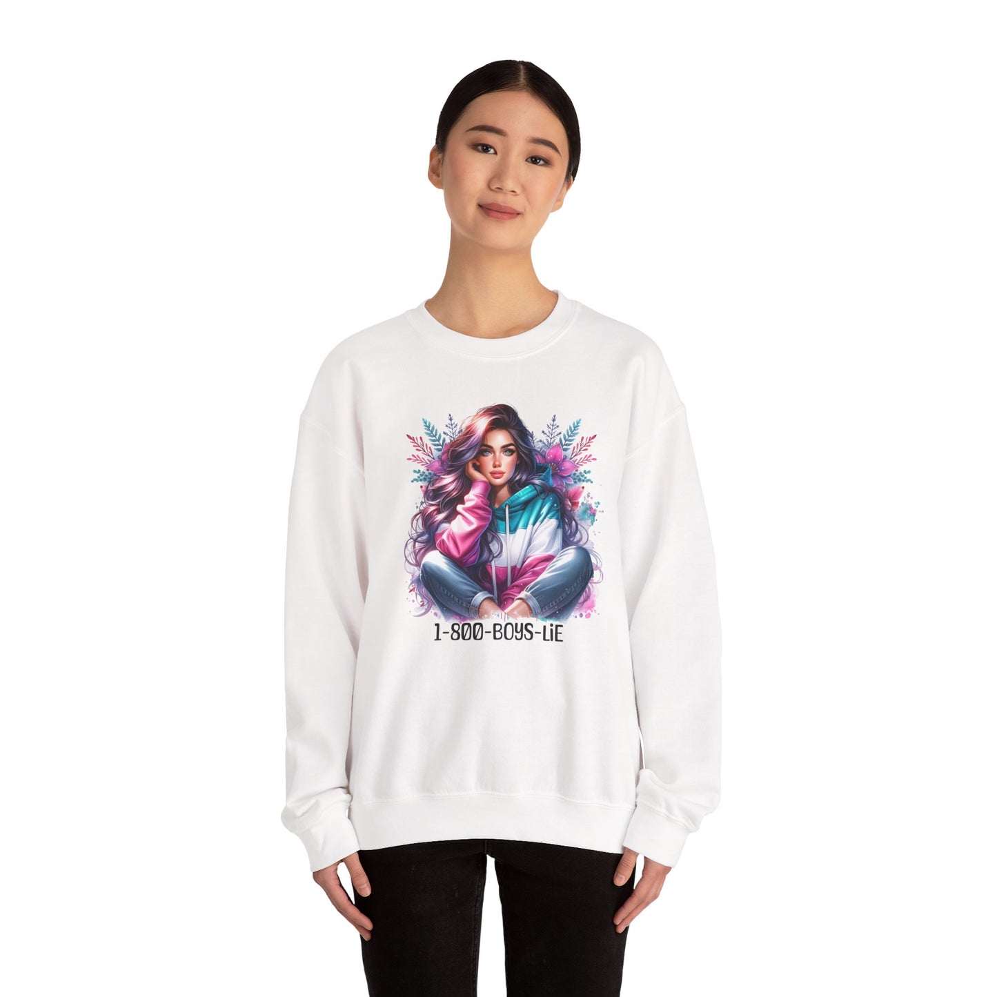 Chic Graphic Crewneck Sweatshirt - 1-800-BOYS-LIE, Cozy Sweatshirt, Fashion Sweatshirt, Casual Wear, Unique Gift, Trendy Outfit