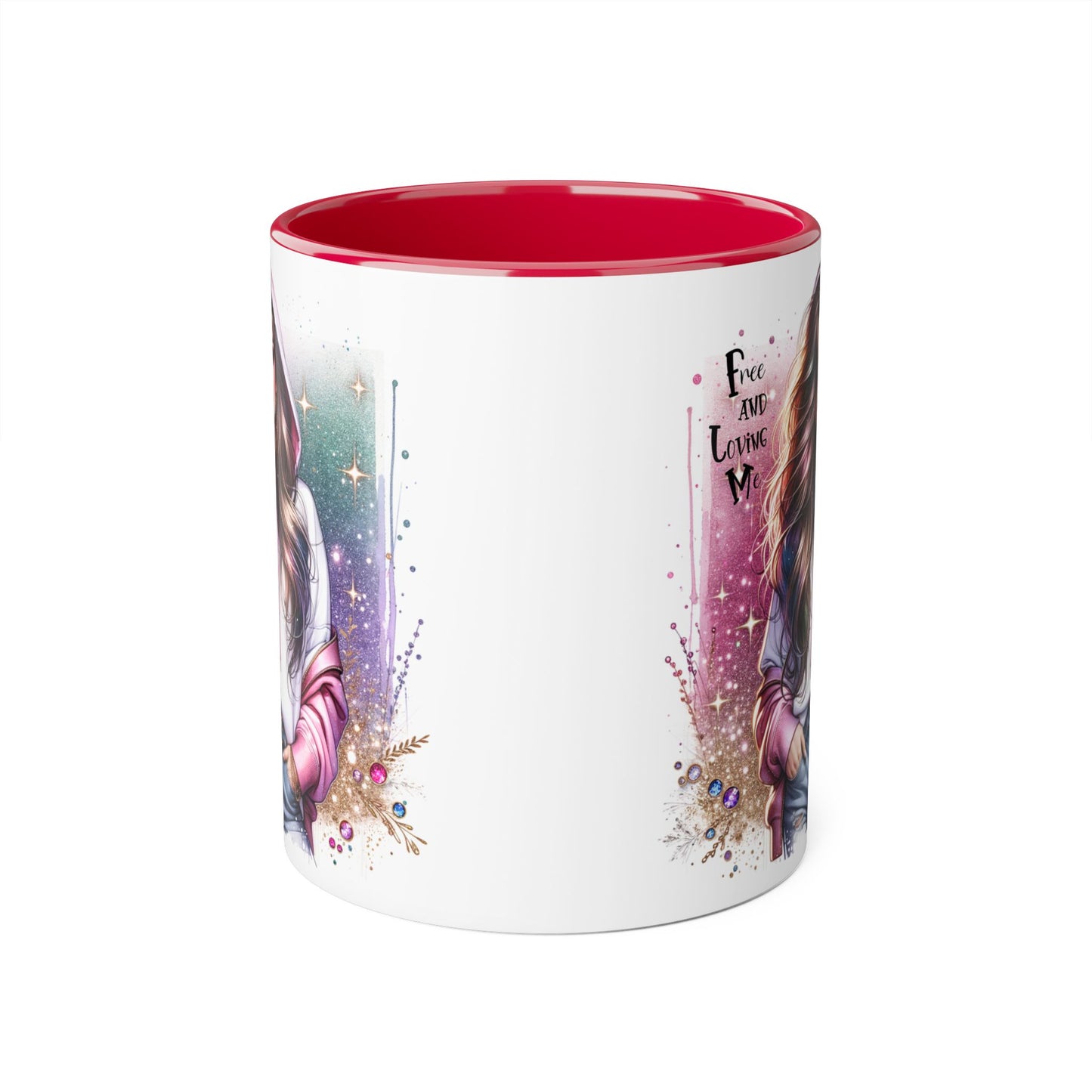 Stylish Accent Mug - 'Free and Loving Me' Coffee Cup, Perfect Gift for Coffee Lovers, Inspirational Drinkware, Cute Morning Mug