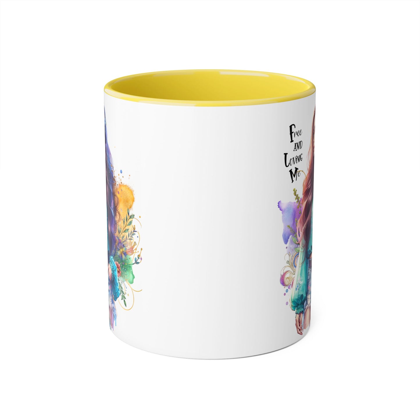 Free and Loving Me Bohemian Accent Mug with Inspirational Quote, Free and Love Me, Unique Gift for Coffee Lovers, Artistic Mugs for Women, Colorful Drinkware