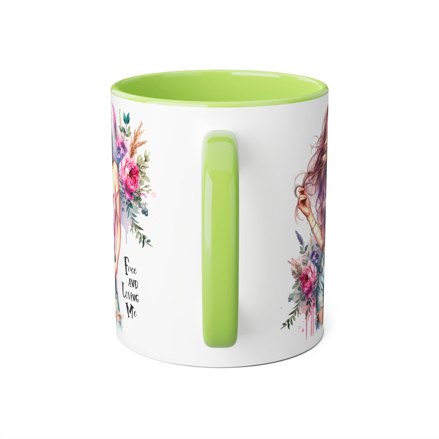 Bohemian Floral Accent Mug - Free and Loving Me, Gift for Her, Coffee Cup, Inspirational Drinkware, Tea Lover, Home Decor