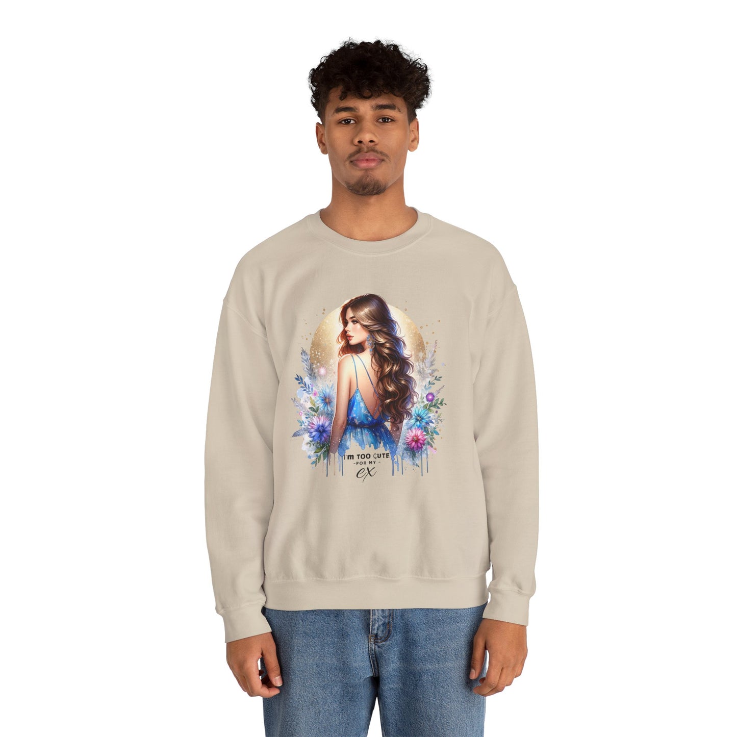 I'm Too Cute For My Ex Artistic Floral Crewneck Sweatshirt with Elegant Woman Design, Cozy Pullover, Gift for Her, Trendy Apparel, Perfect for Everyday Wear