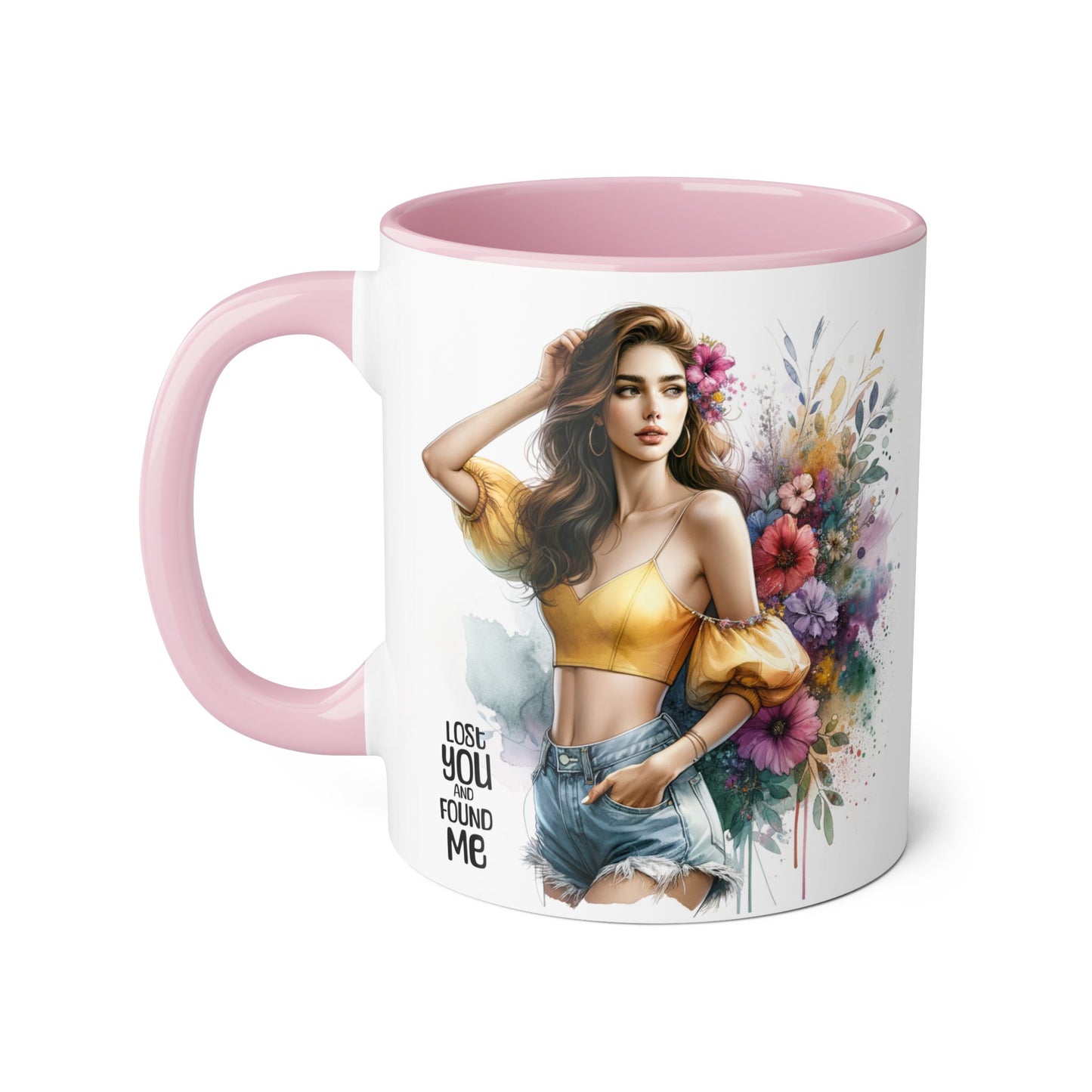 Lost You and Found Me Floral Accent Mug, Empowering Coffee Cup, Vibrant Gift for Friends, Motivational Drinkware, Perfect for Home or Office