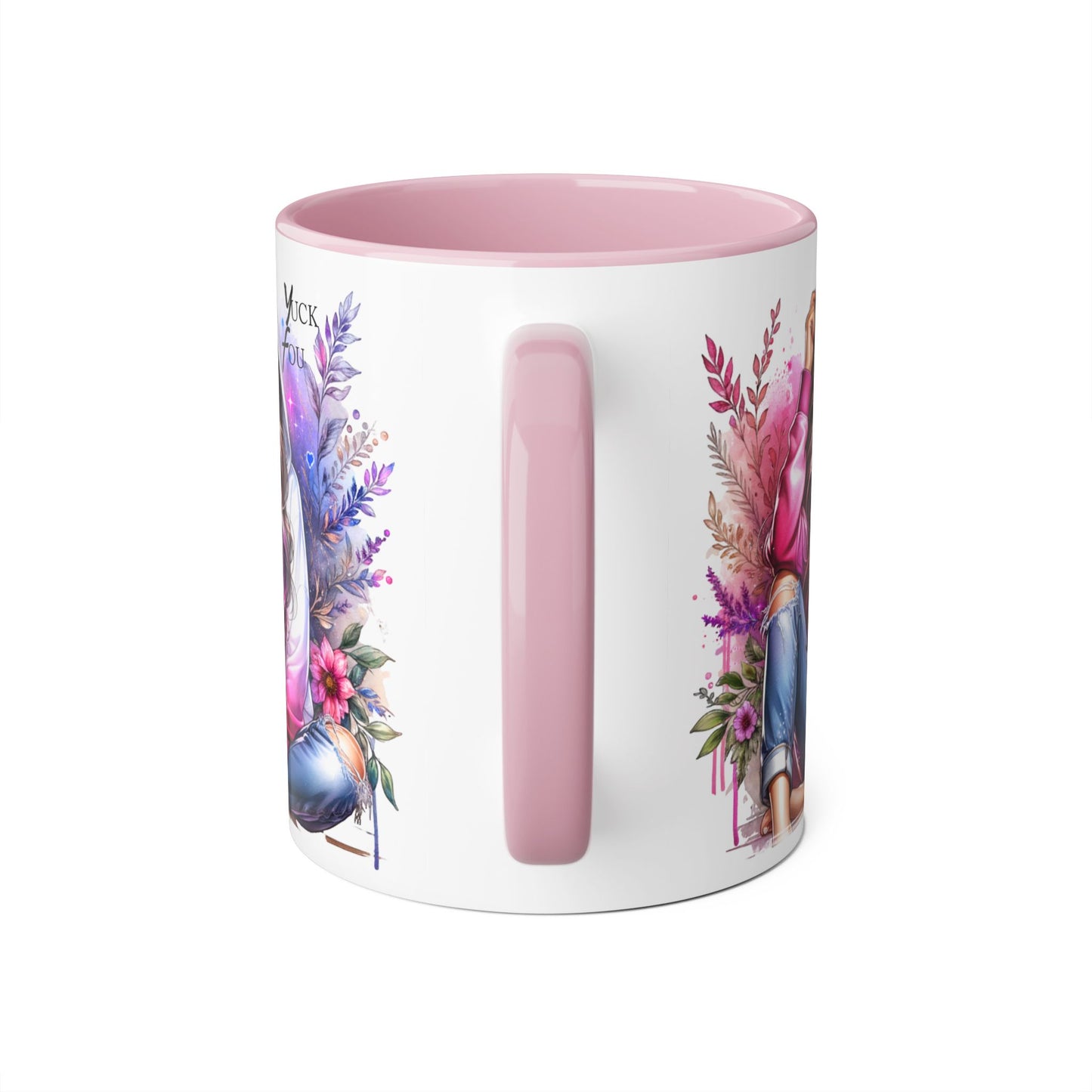 Yuck Fou Chic Floral Accent Mug, Inspirational Coffee Cup, Gift for Her, Relaxing Tea Mug, Boho Style Drinkware, Unique Home Decor