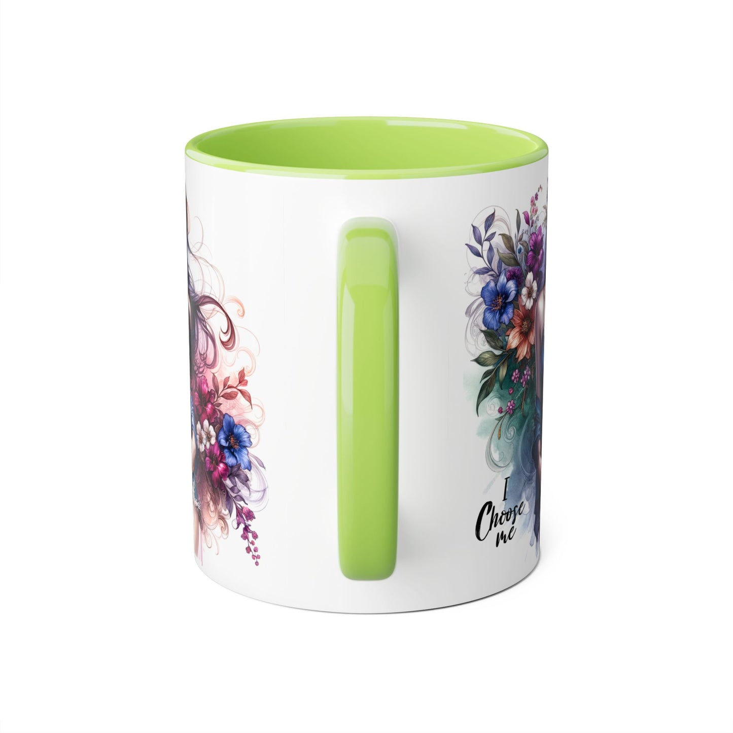 Floral Accent Mug, I Choose Me Design, Artistic Coffee Cup, Gift for Her, Home Décor, Tea Lover’s Essential