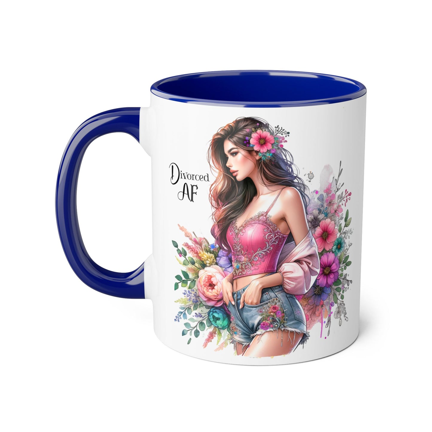 Divorced AF Accent Mug - Trendy Floral Coffee Cup, Perfect Gift for Empowered Women, Humor, Self-Care, Friendship