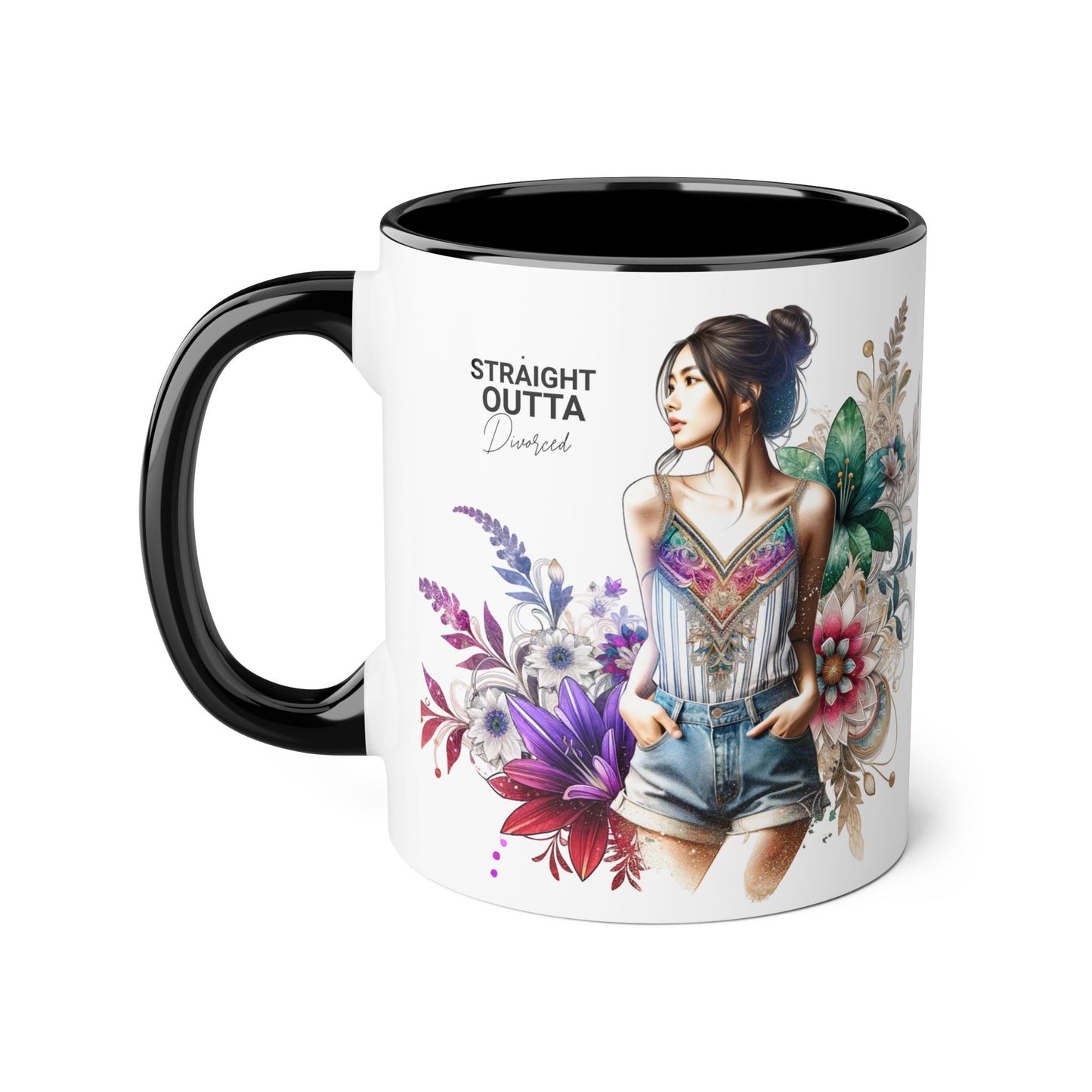 Straight Outta Divorced Humoristic Vibrant Accent Mugs, 11oz - Perfect for Gifts, Home Decor, Coffee Lovers, Birthdays, and Celebrations