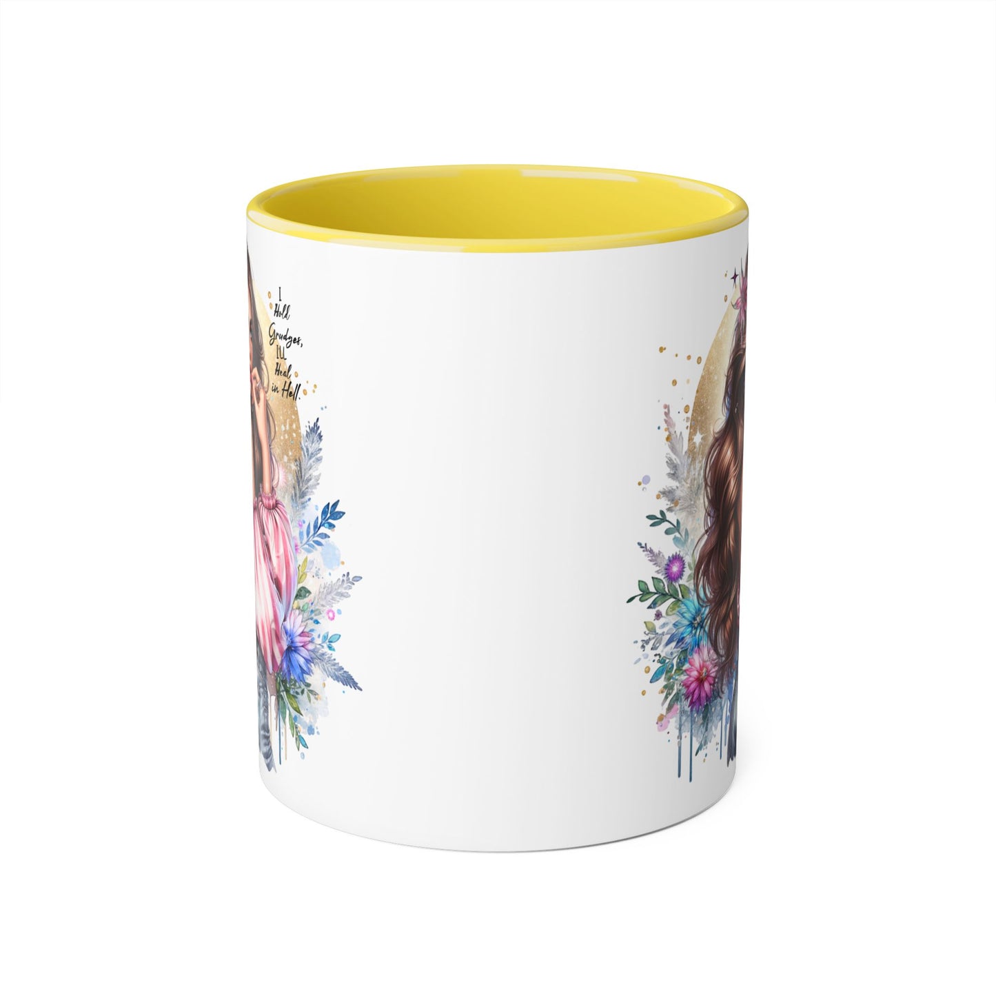 I Hold Grudges, I'll Heal in Hell Stylish Accent Mug, Floral Coffee Cup, Gift for Her, Tea Time Essentials, Boho Chic Mug, Perfect for Birthdays, Casual Everyday Use