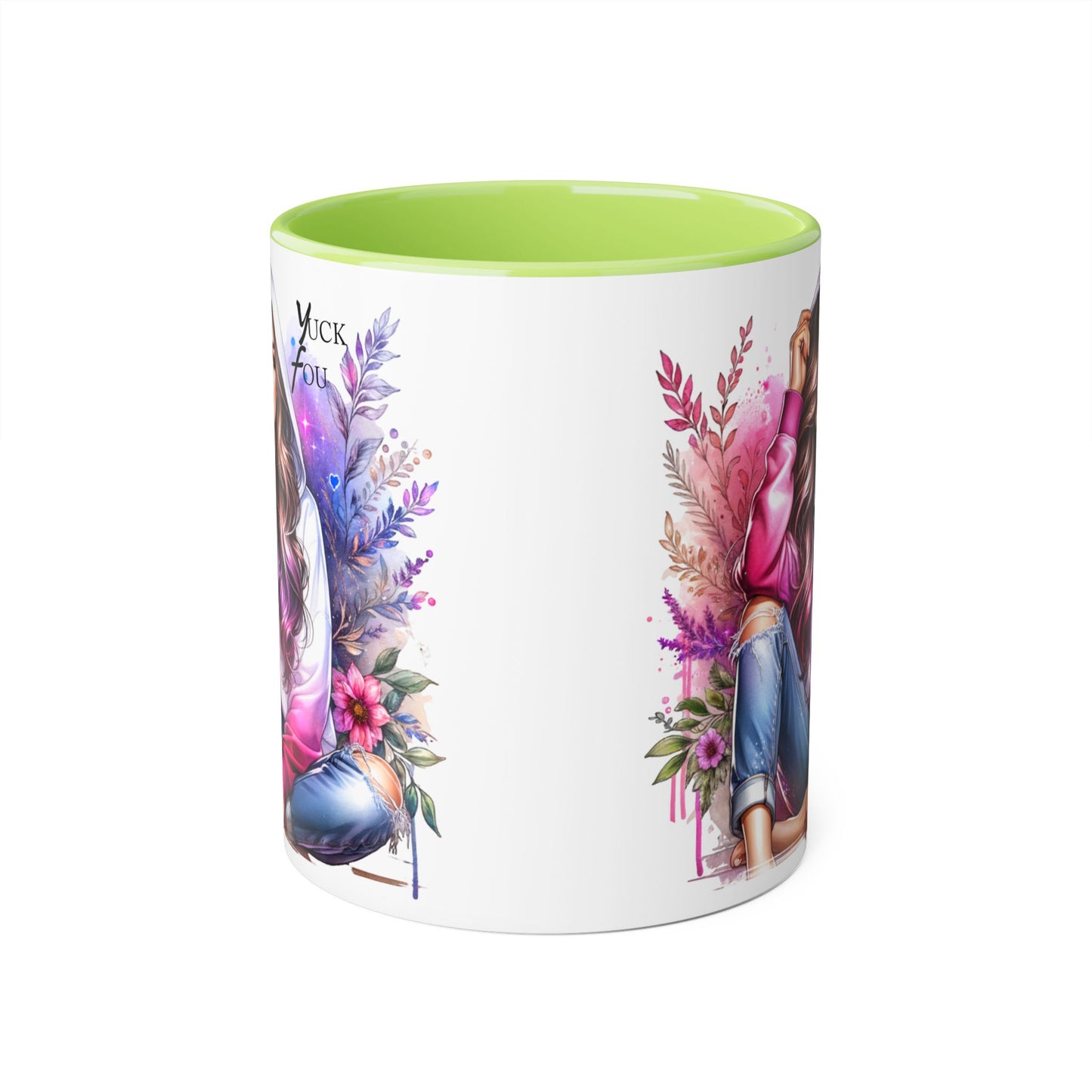 Yuck Fou Chic Floral Accent Mug, Inspirational Coffee Cup, Gift for Her, Relaxing Tea Mug, Boho Style Drinkware, Unique Home Decor