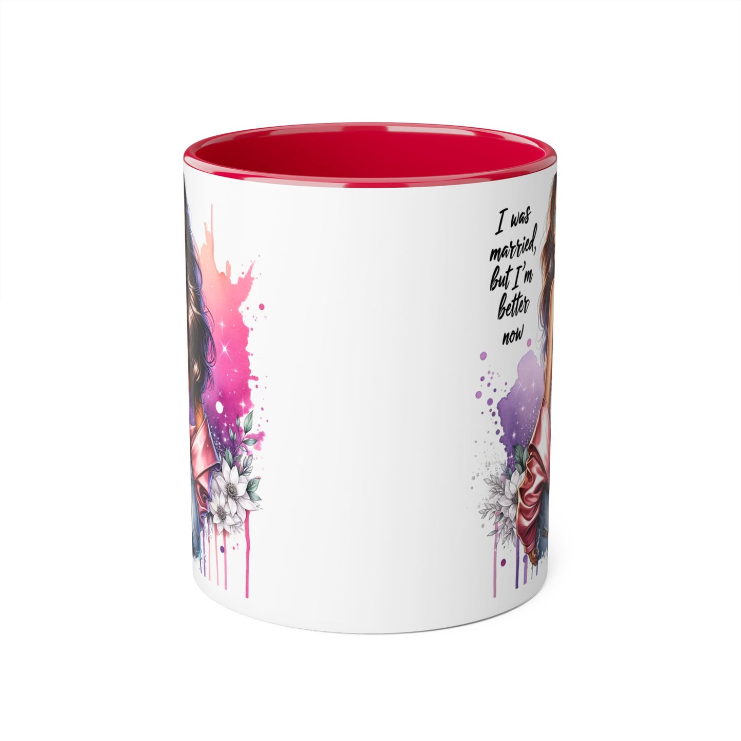 I Was Married Before But I'm Better Now Humoristic Empowered Woman Accent Mug - Inspirational Coffee Cup, Gift for Her, Motivational Mug, Self-Love Reminder, Unique Office Decor