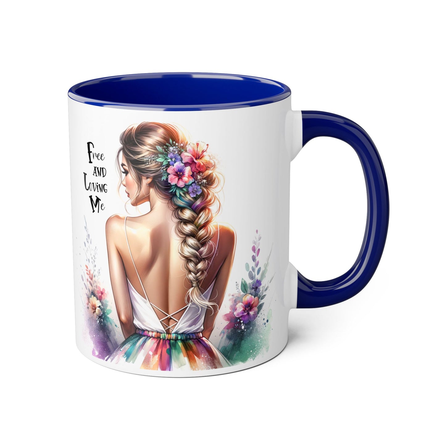 Free and Loving Me Floral Art Accent Mug - Inspirational Drinkware for Home and Gifts, Coffee Mug, Tea Cup, Birthday Present, Motivational Quote