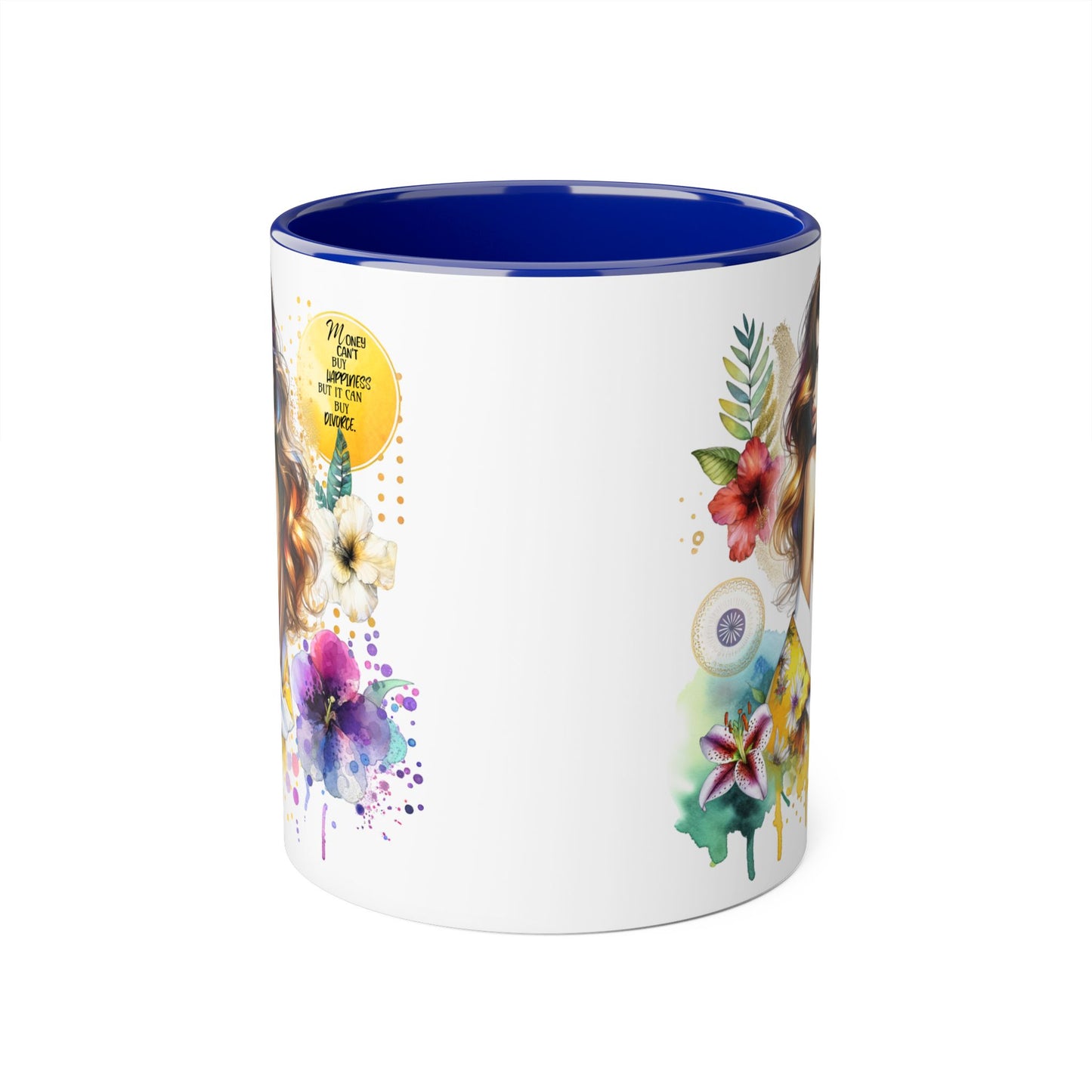 Money Can't Buy Happiness But It Can Buy Divorce Accent Mugs, 11oz
